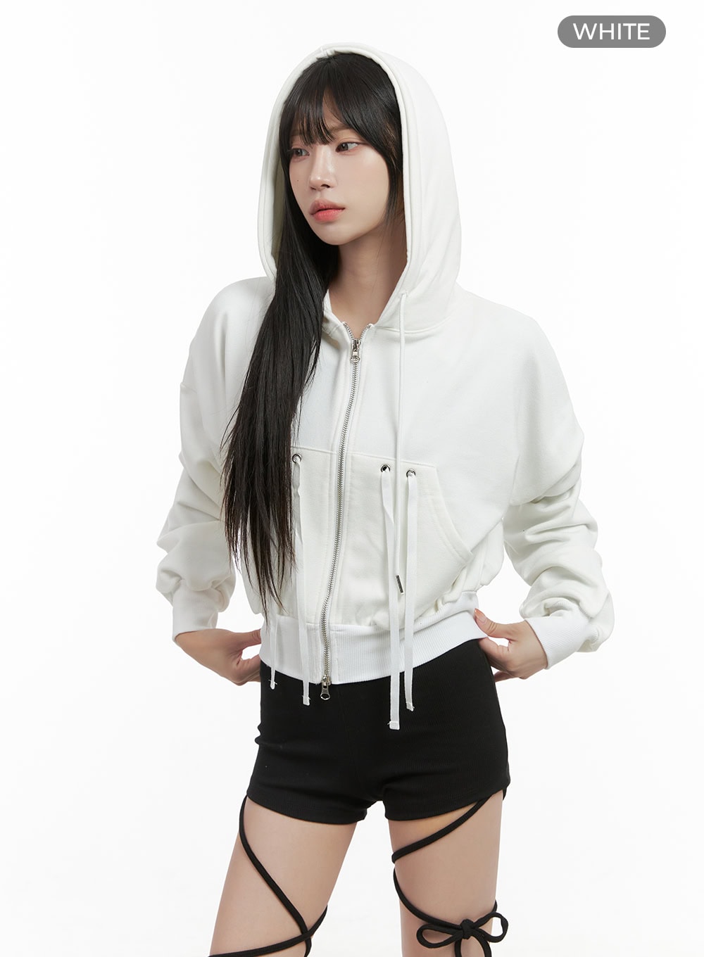 Ribbon Zip Hood Sweatshirt CS419