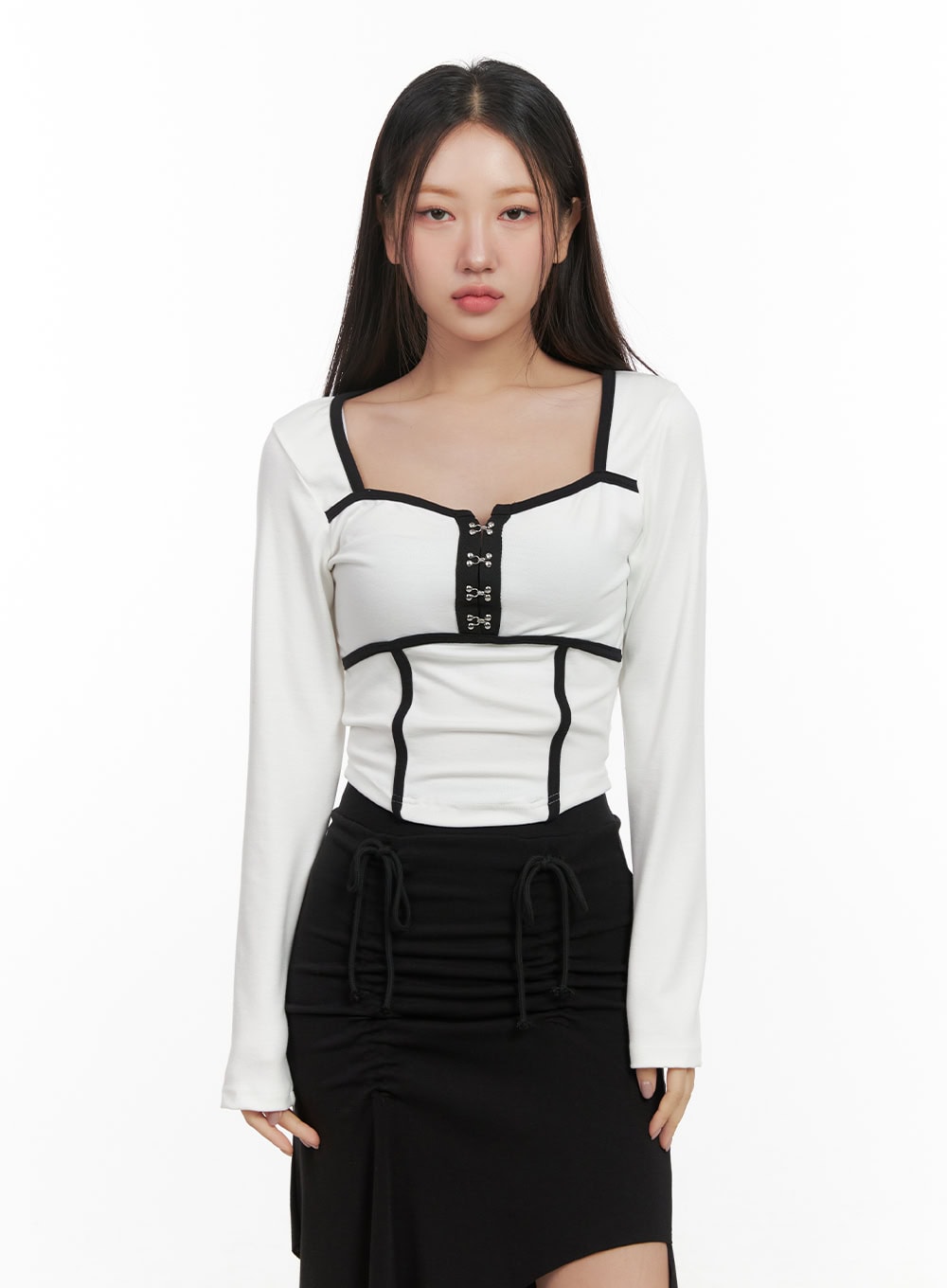 Hook and Eye Detail Crop Top CD411