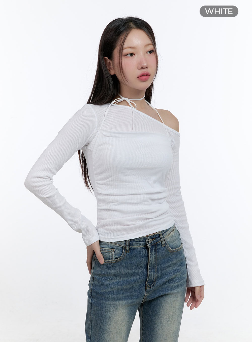 Chic Shirred One-Shoulder Top CS406