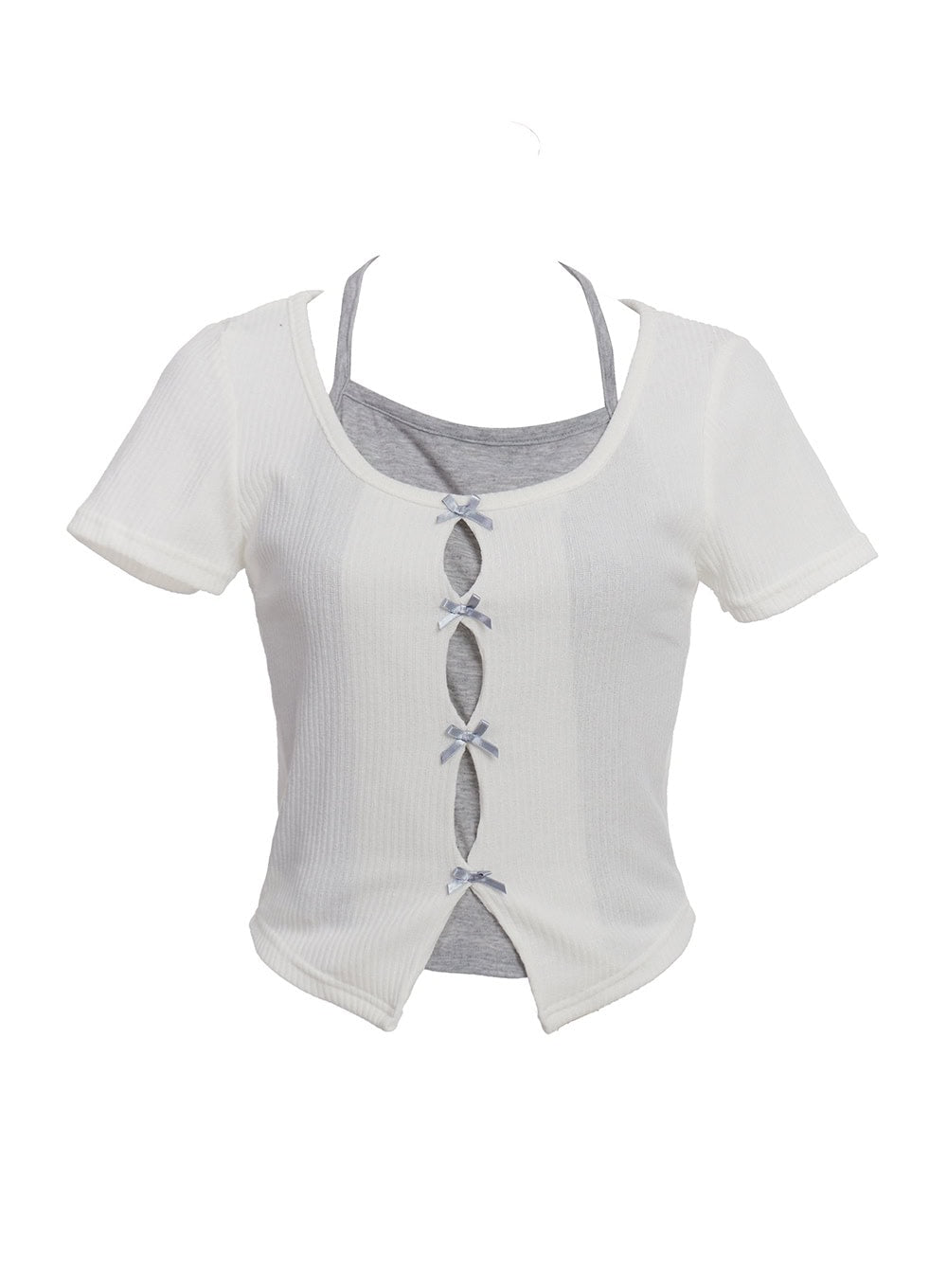 Ribbon Layered Short-Sleeve Cardigan CU520