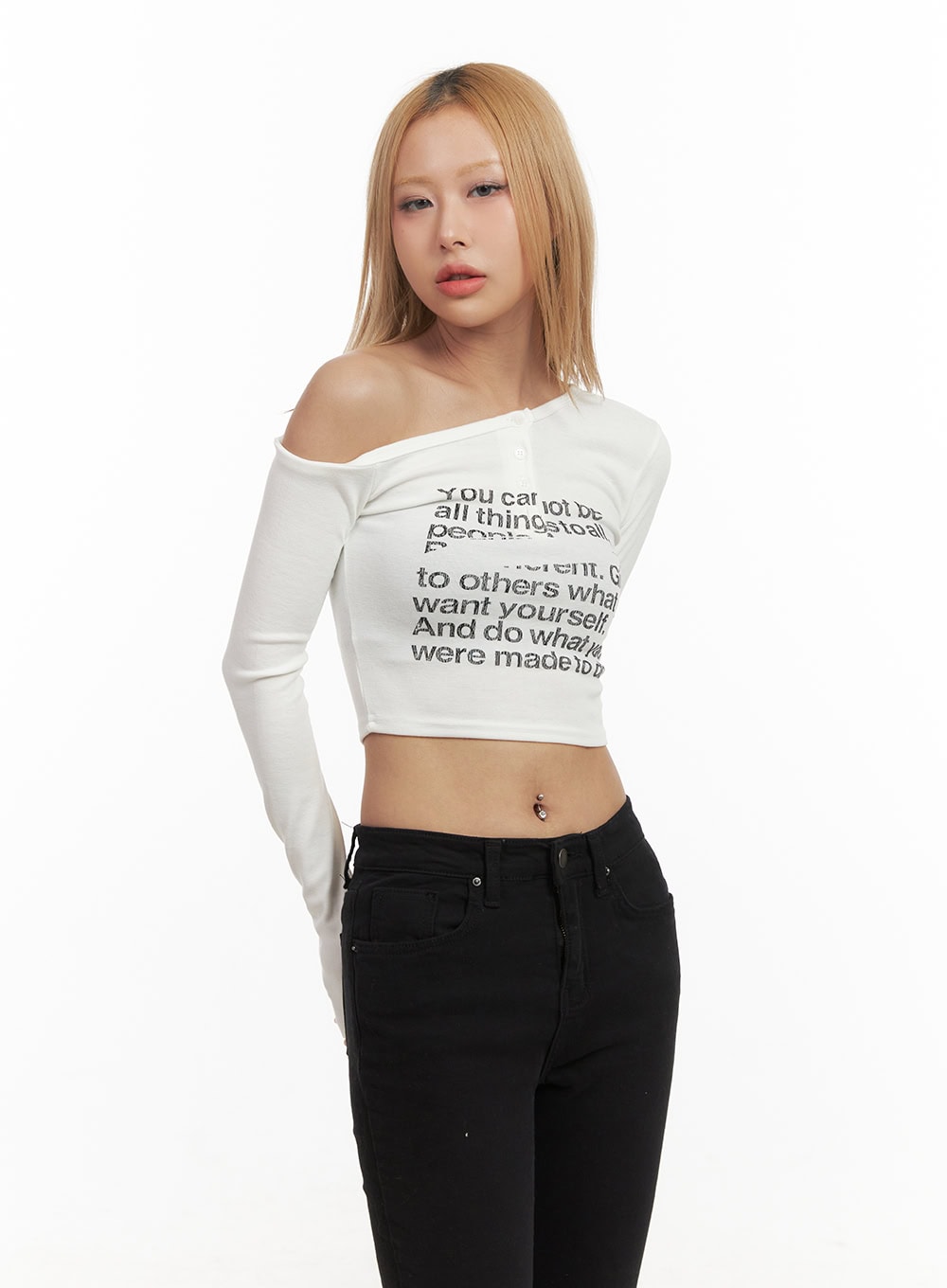 One-Shoulder Graphic Crop Top CJ508