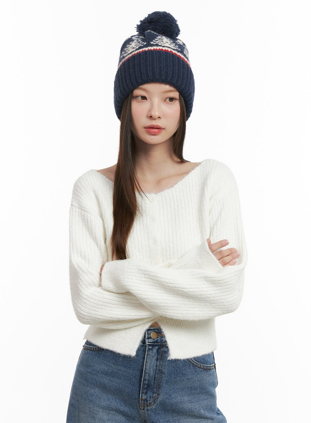 Wool Blend Button-Up Crop Sweater OD417