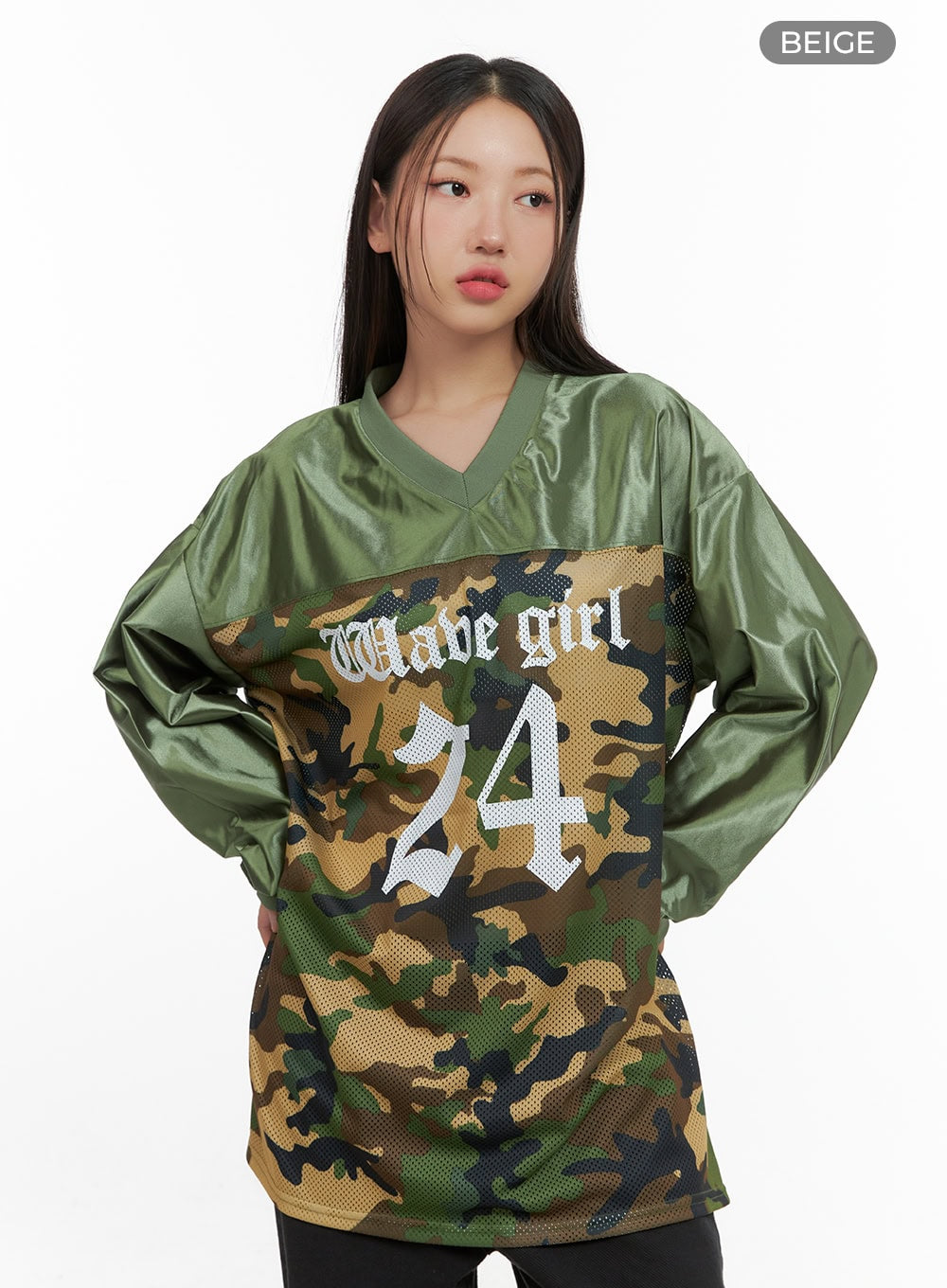 Oversized Camo Print Jersey Long Sleeve CS404
