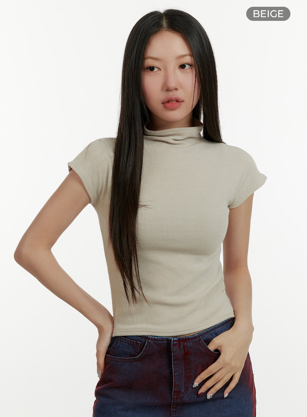 Mock Neck Short Sleeve Crop Tee CY408