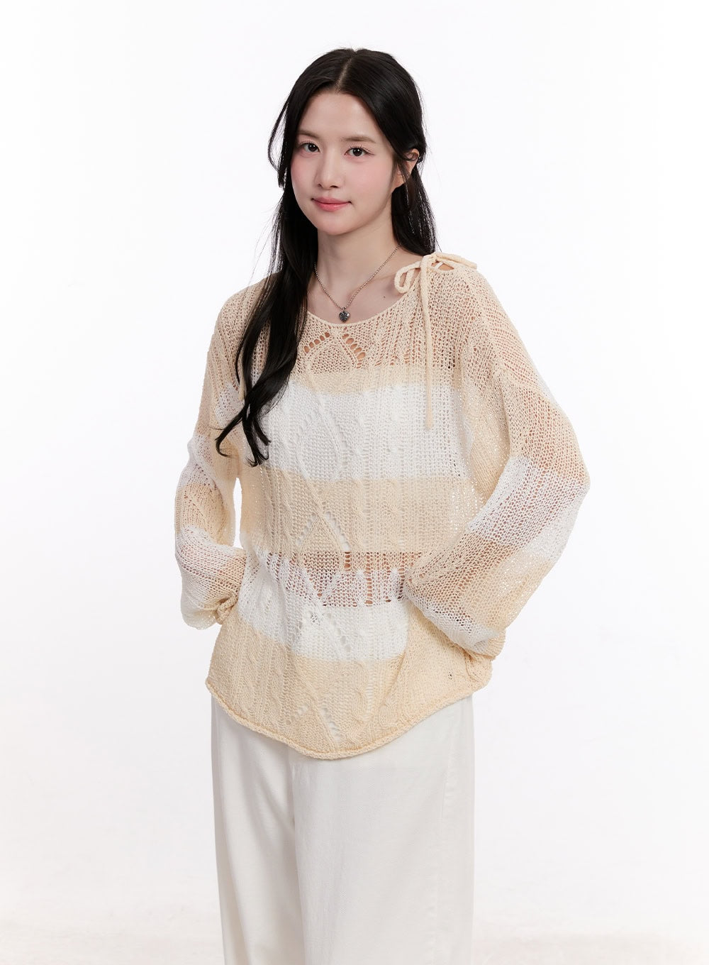 Mesh Ribbon Stripe Sweater CM527