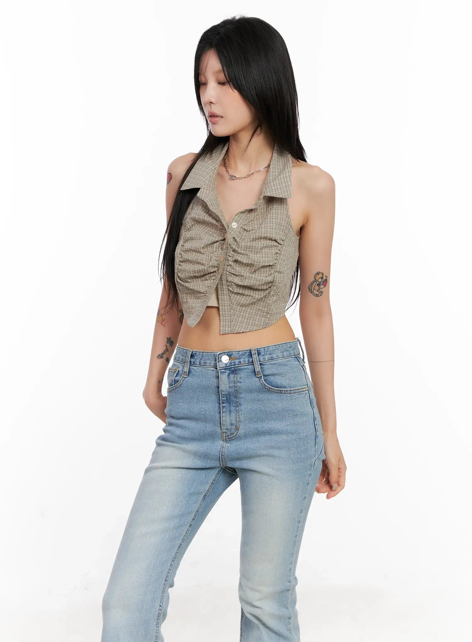 Gingham Sleeveless Halter Top CL525