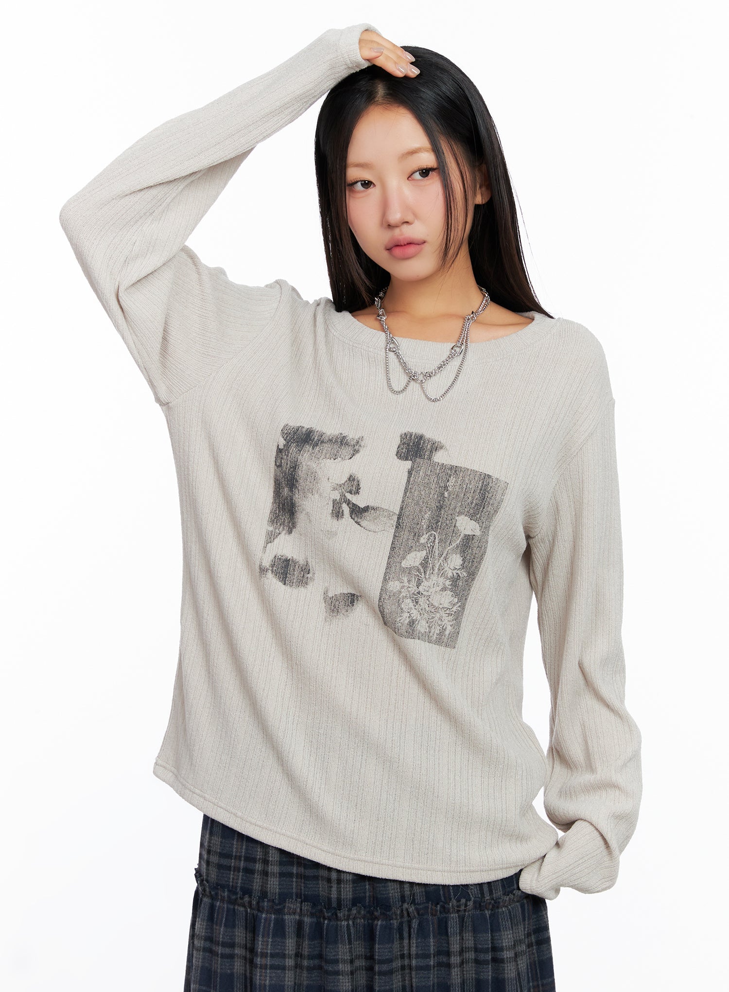 Oversized Ribbed Knit Long Sleeve Top CO515