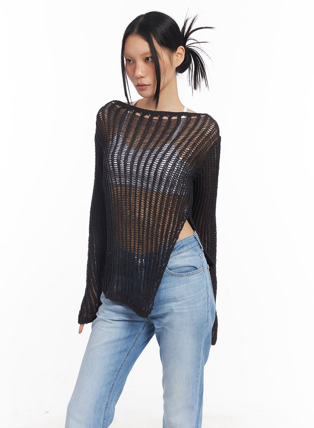 Slit Mesh Knit Sweater Top CY528