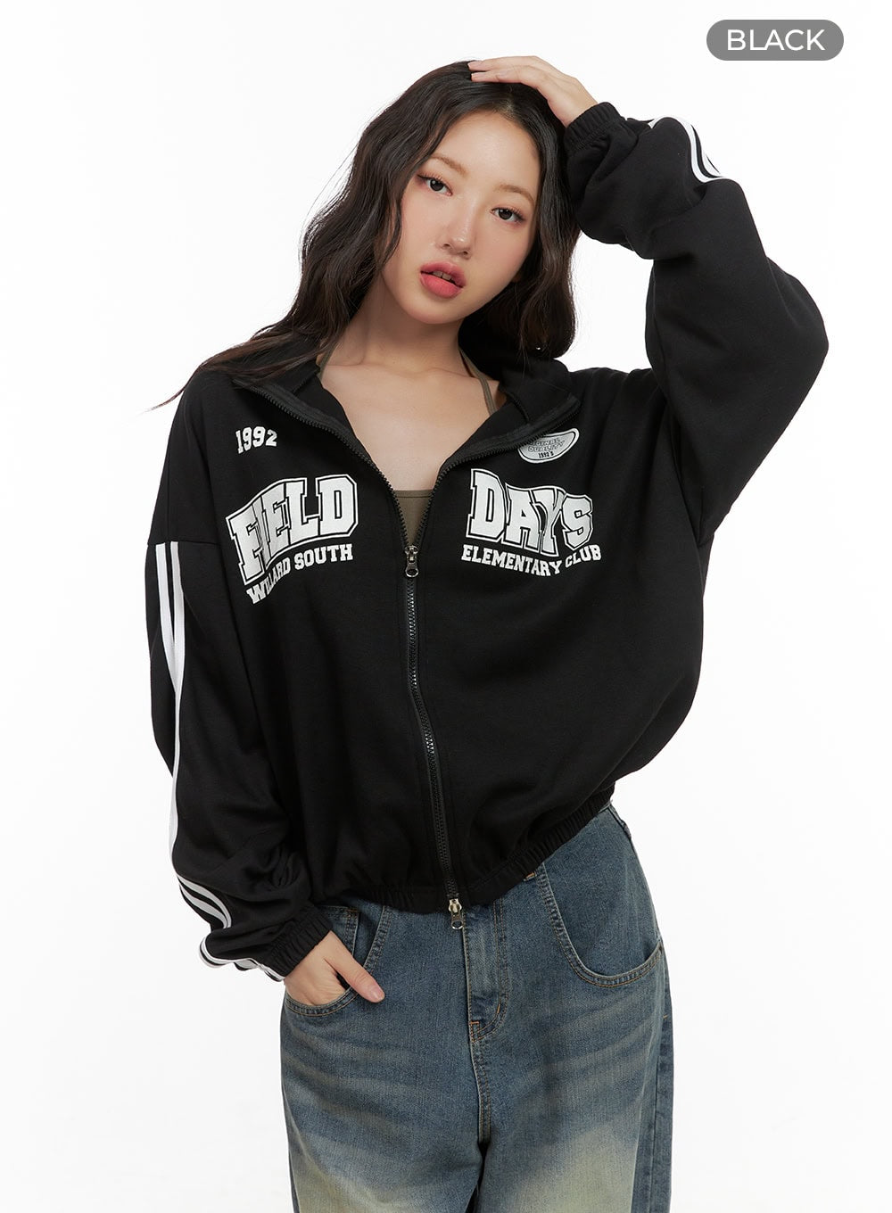 Cozy Lettering Zip-Up Sweatshirt CG423