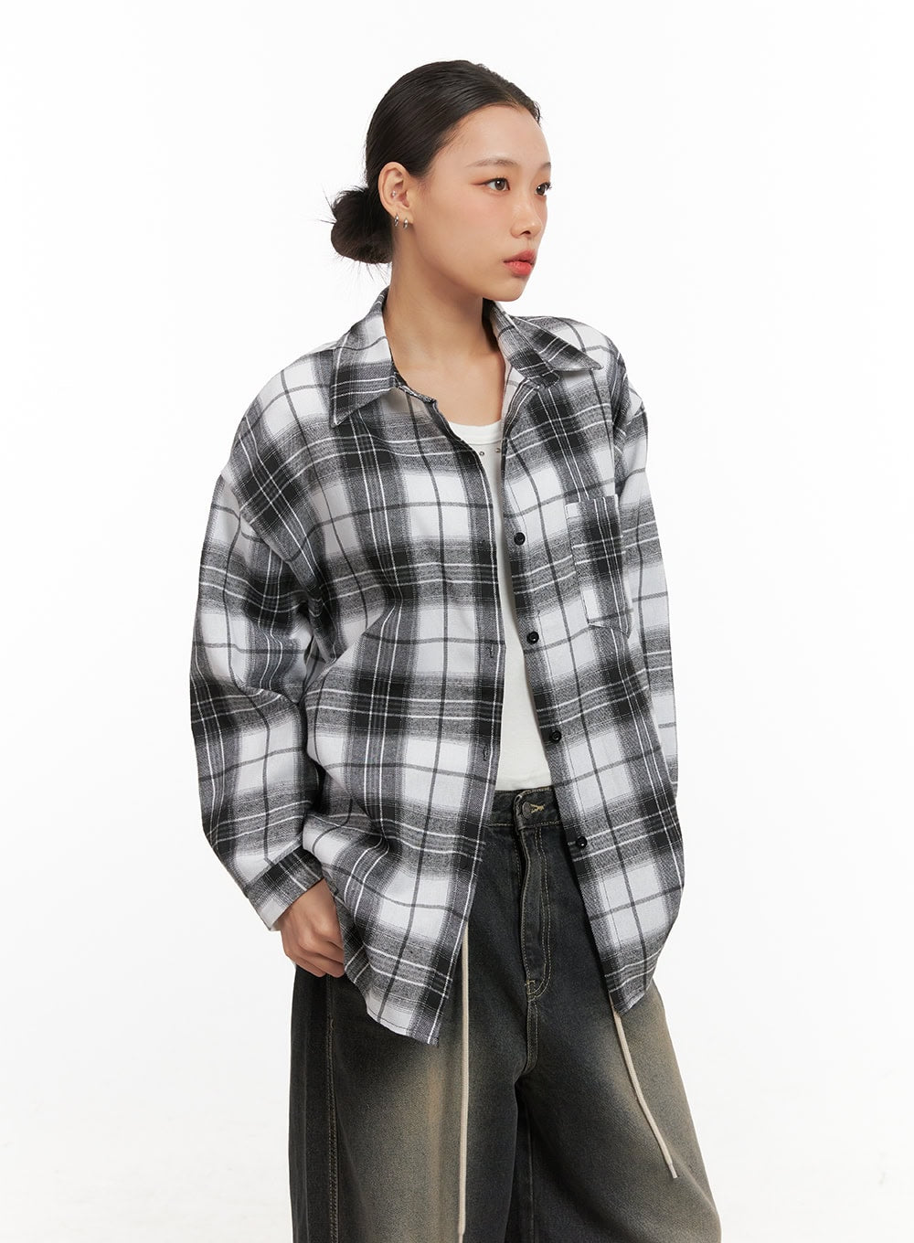 Checkered Collared Button-Up Blouse CD410