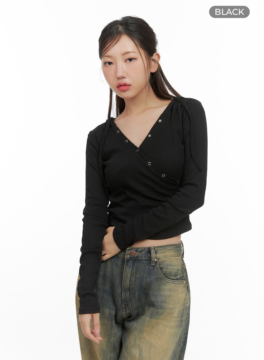 Ribbed Hoodie Long Sleeve Top CS405