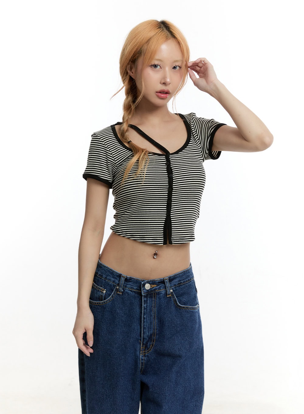 Stripe Buttoned Crop Top CY501