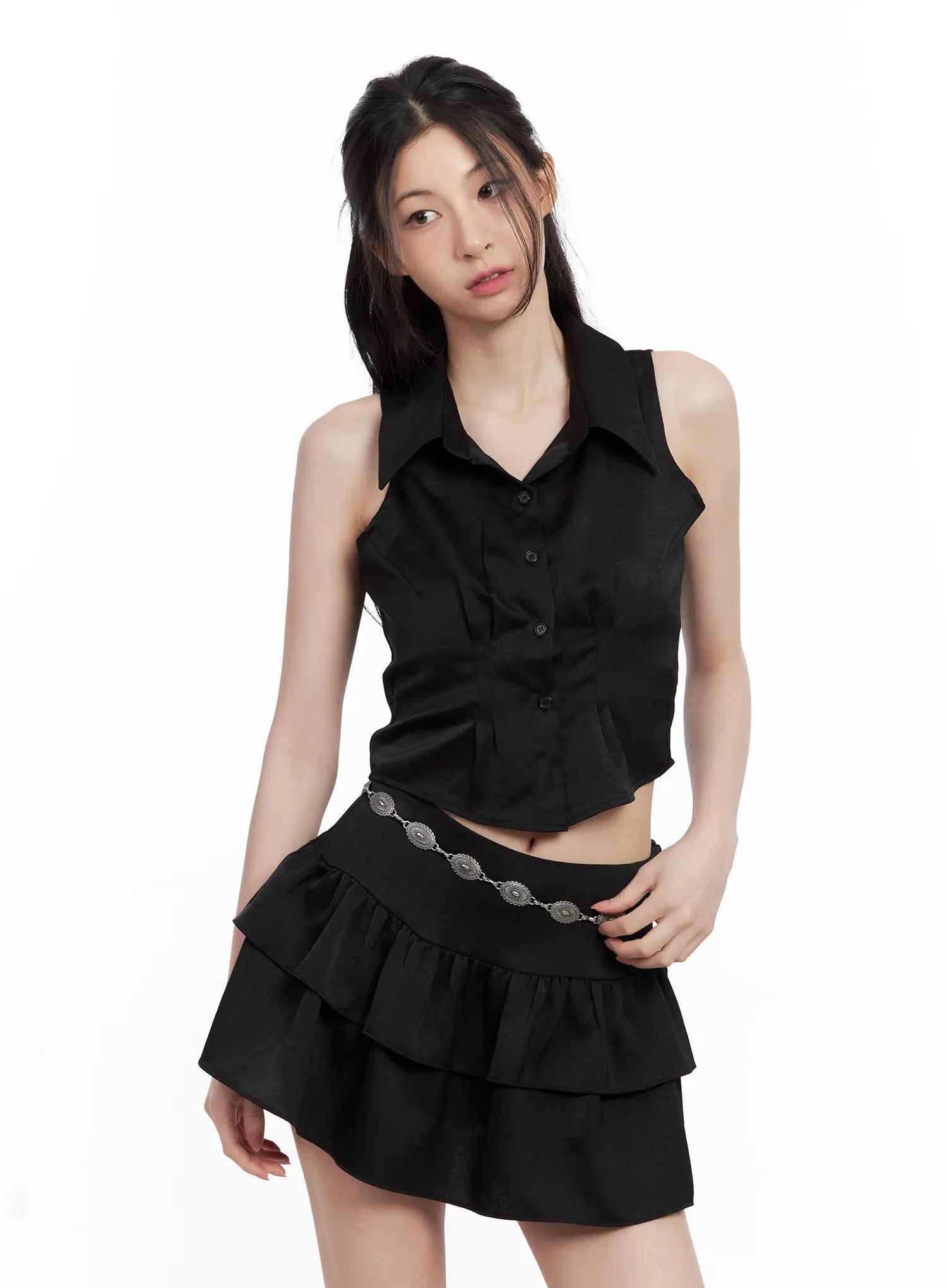 Sleeveless Collared Blouse CU530