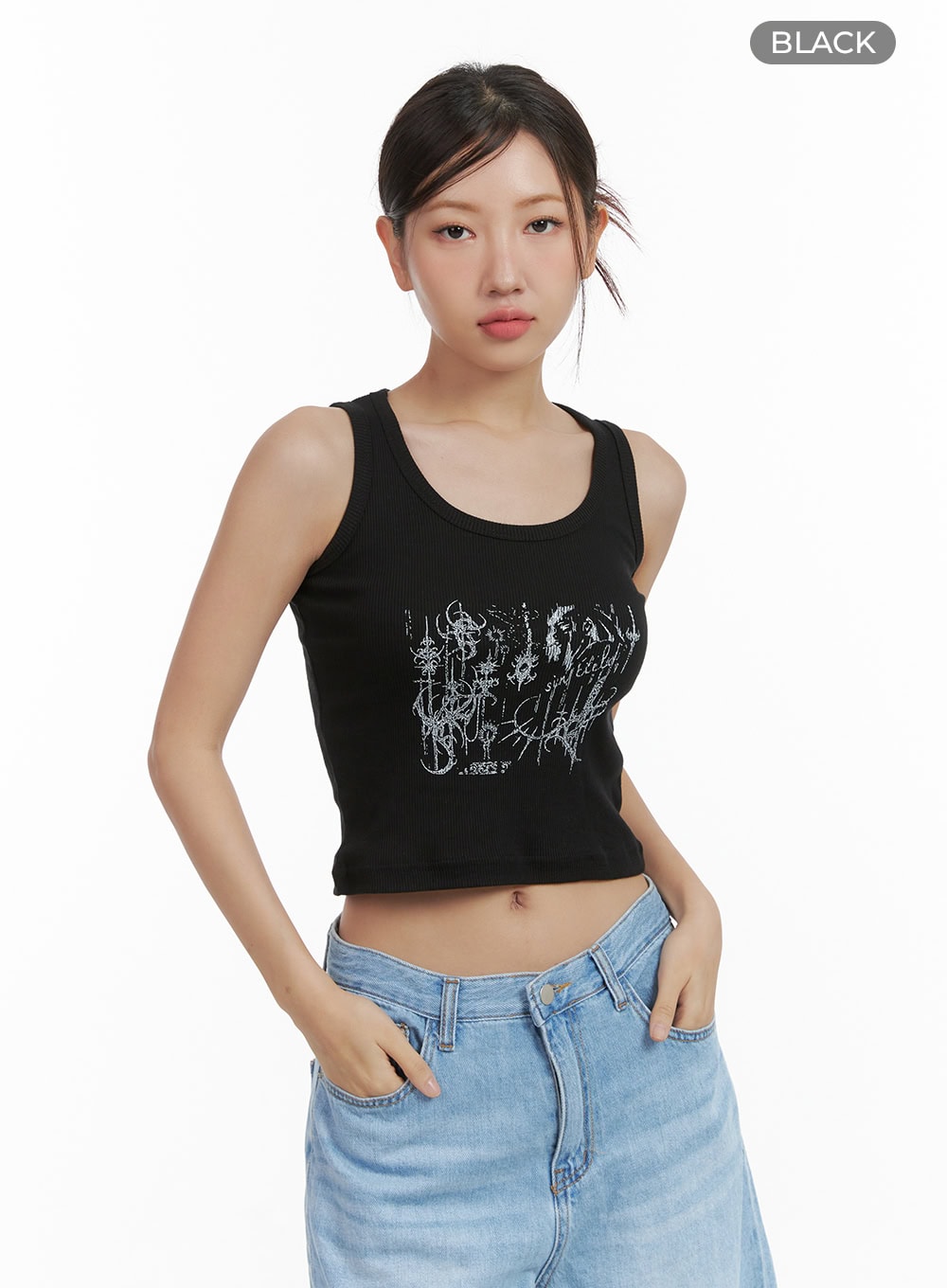 Graphic Cotton Tank Crop Top CL418