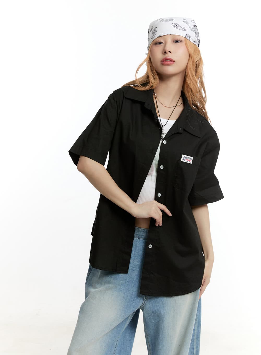Oversized Collared Short Sleeve Shirt CY505