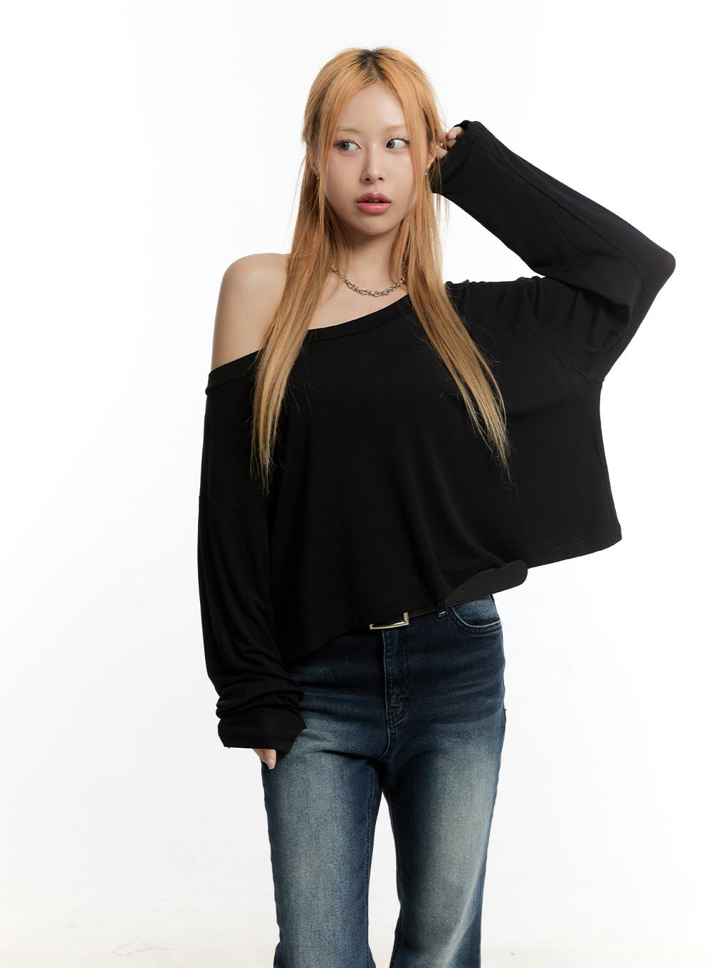 One-Shoulder Long-Sleeve Crop Top CY501