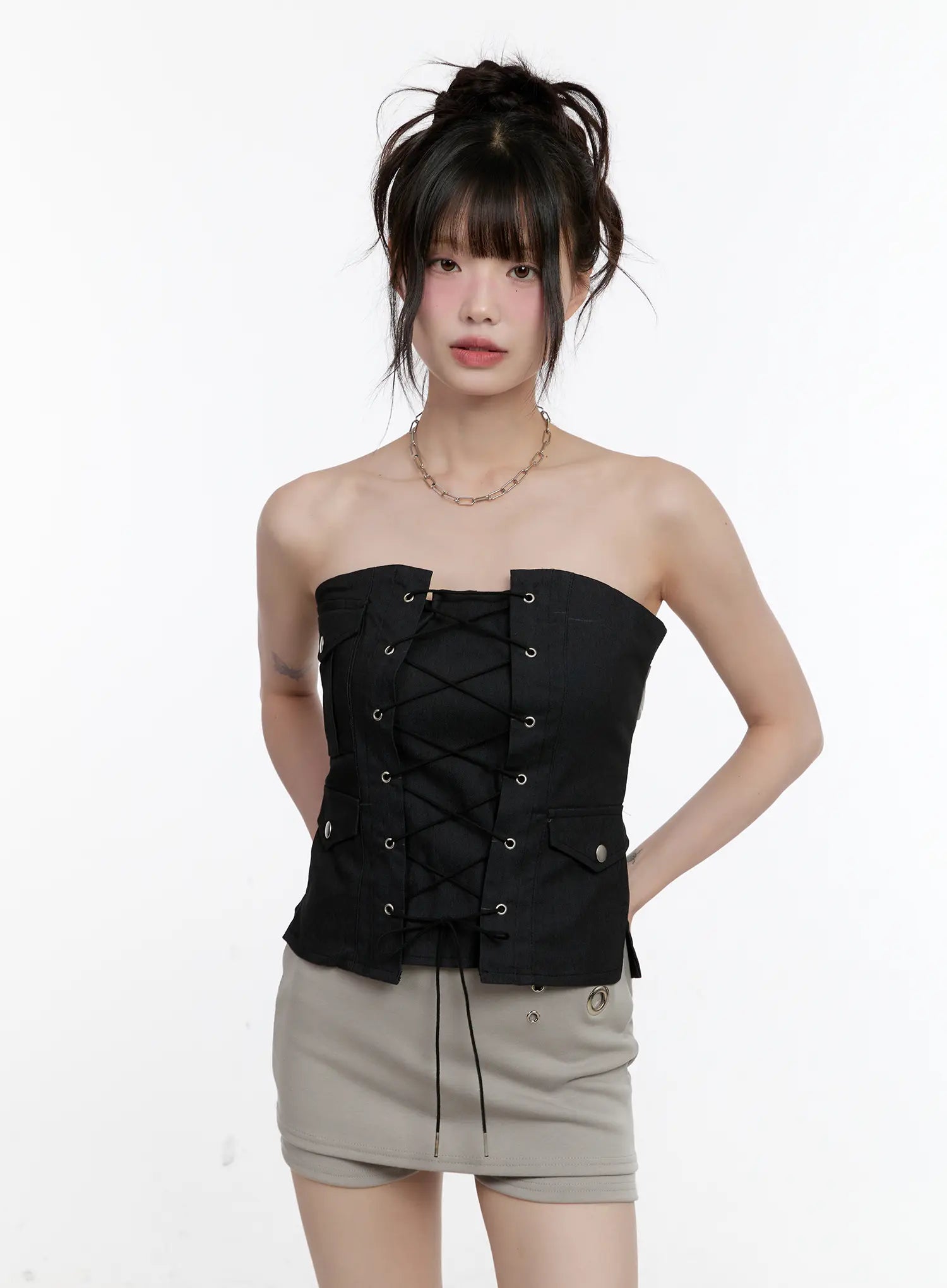 Lace-Up Strapless Corset Top CL507