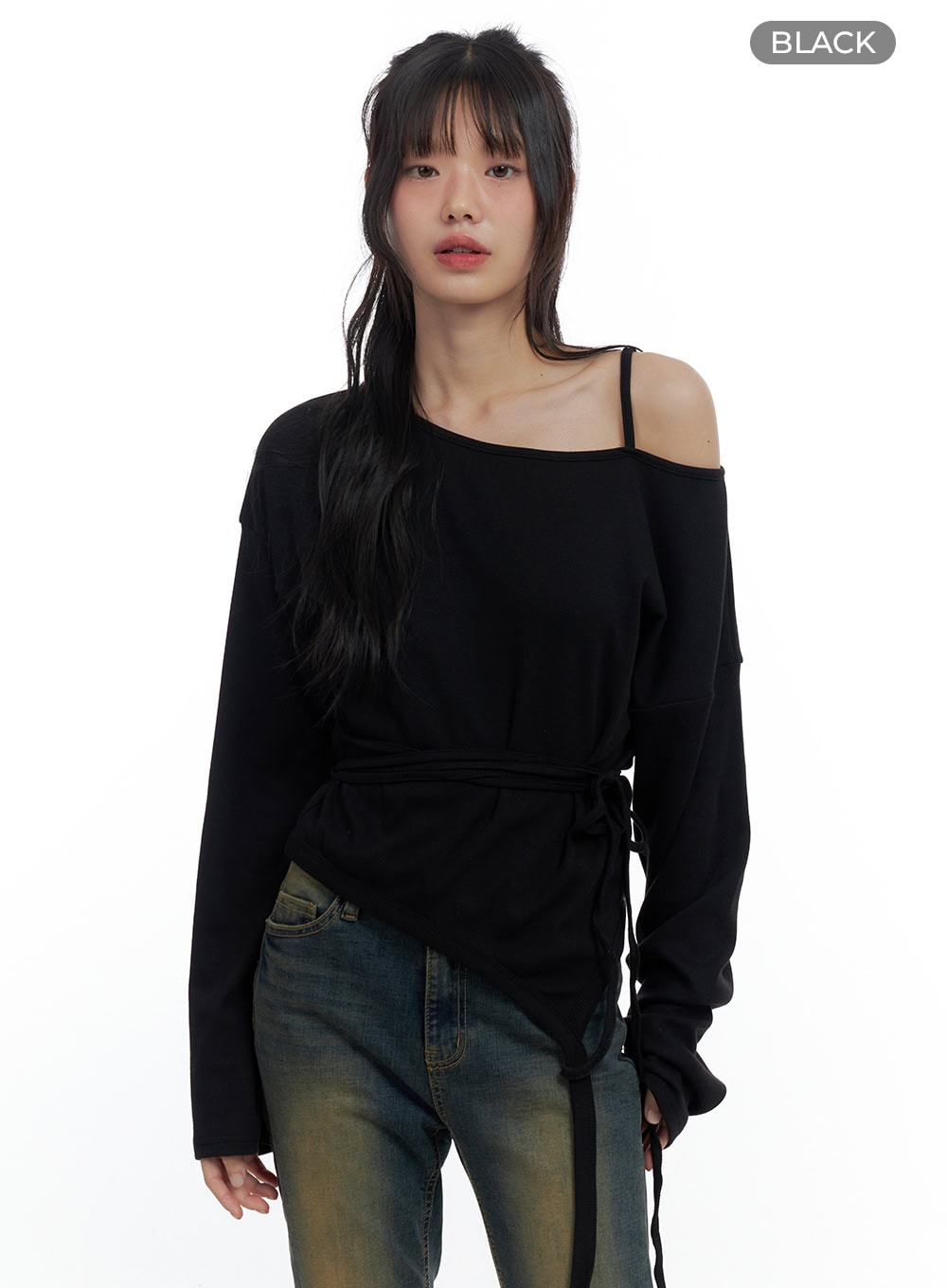 One-Shoulder Unbalanced Strap T-Shirt CS419