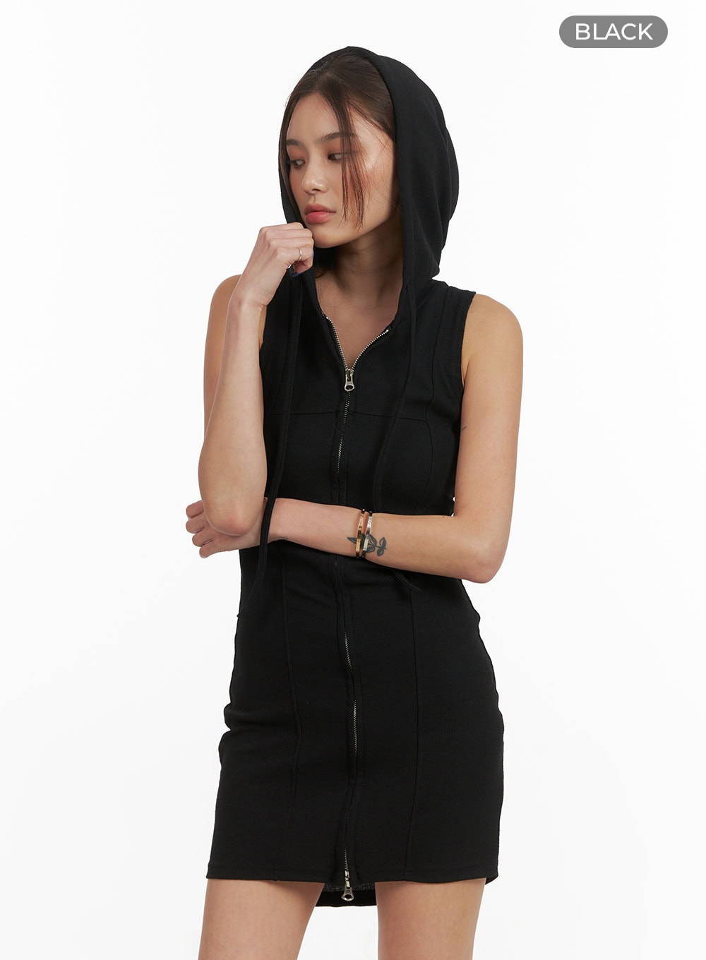 Zip-Up Hood Sleeveless Mini Dress CY423