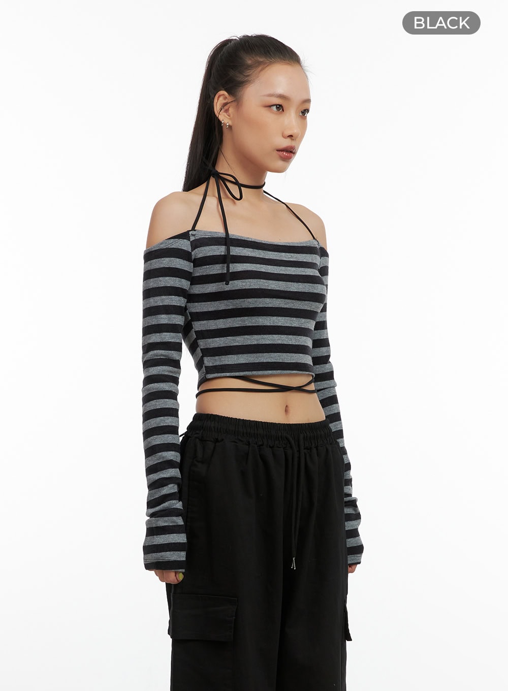 Stripe String Off-Shoulder Crop Top CO424