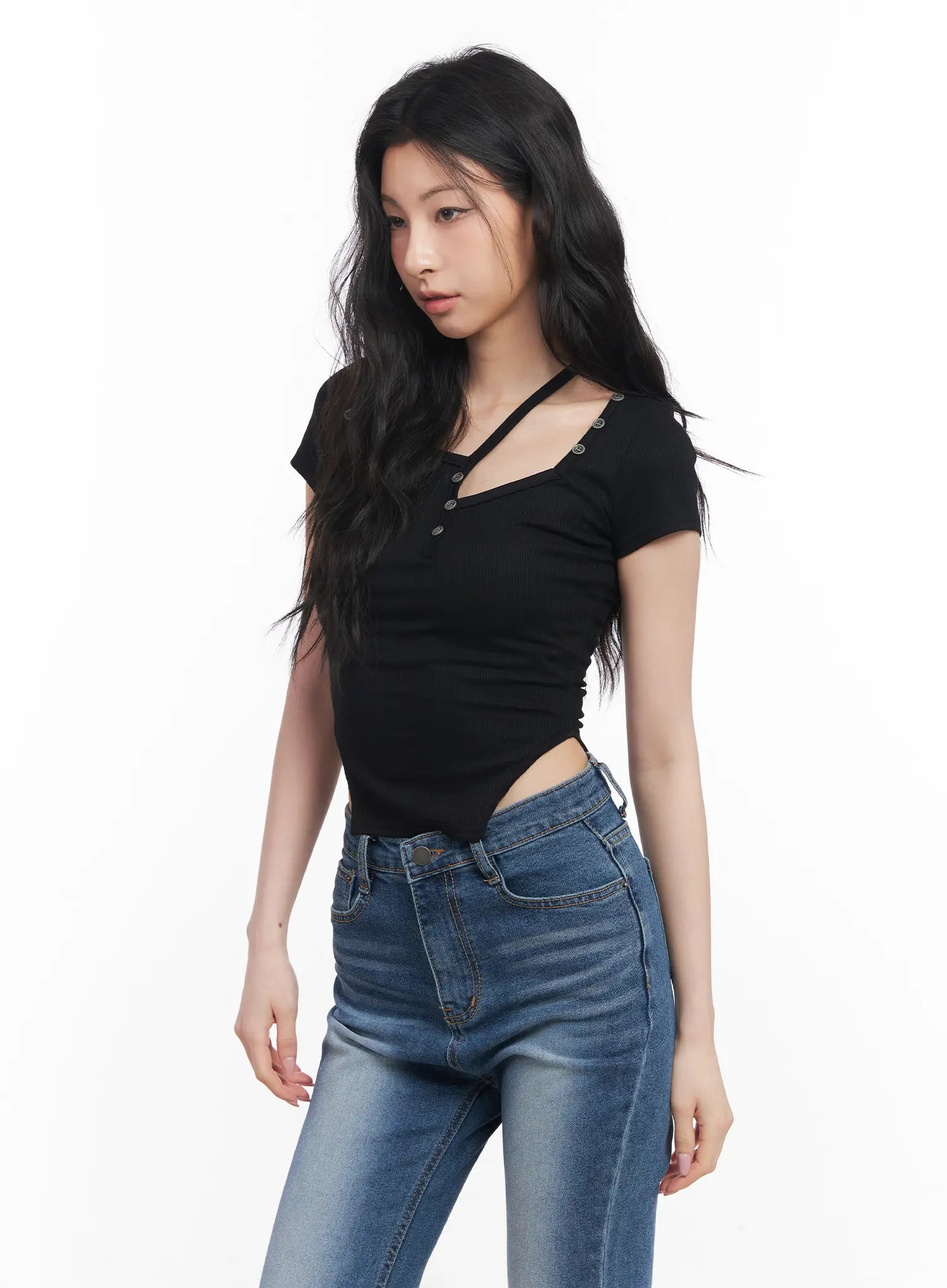 Asymmetric Cut-Out Slim-Fit Top CU511