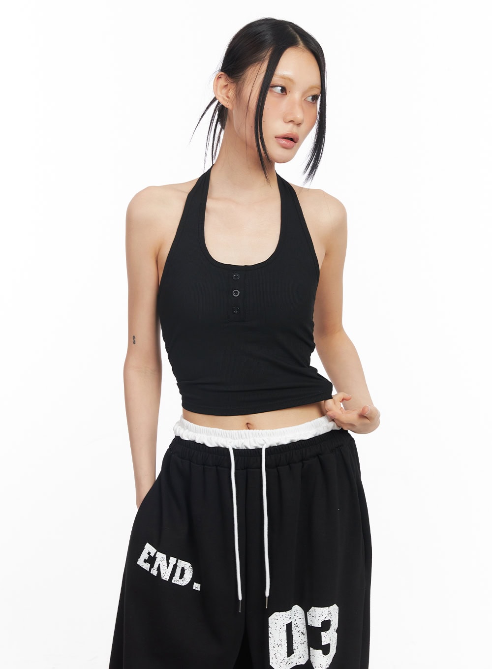 Halter Buttoned Crop Tank Top CY52