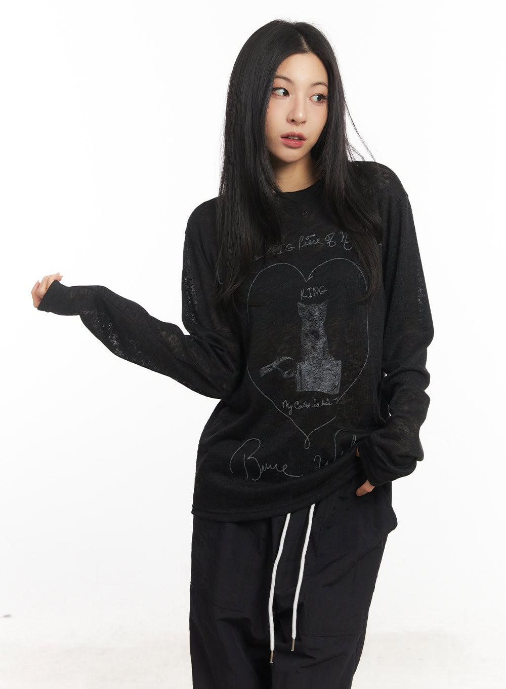 Sheer Art Graphic Long-Sleeve Top CA504