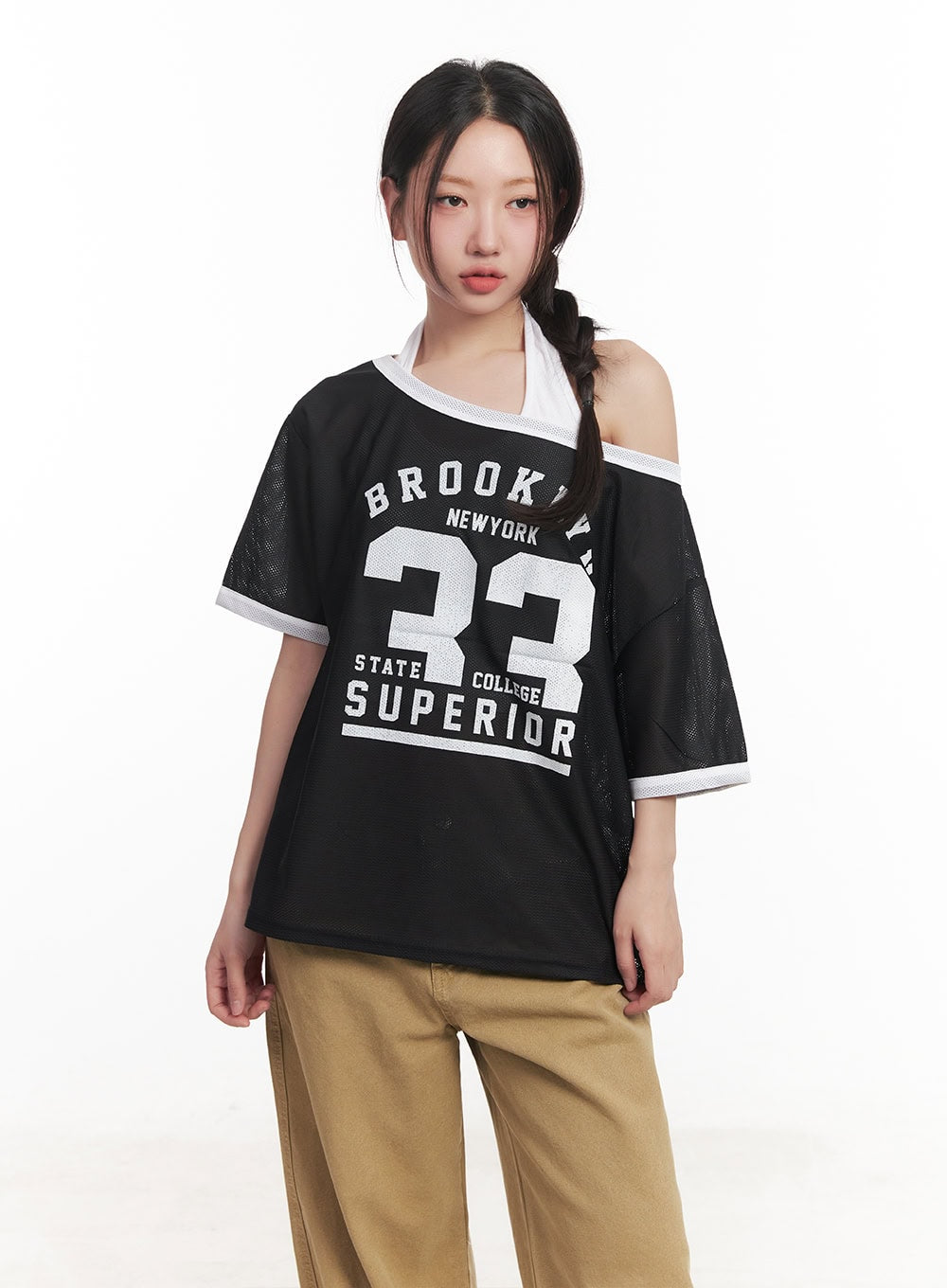 Sporty Mesh Off-Shoulder Top CA530