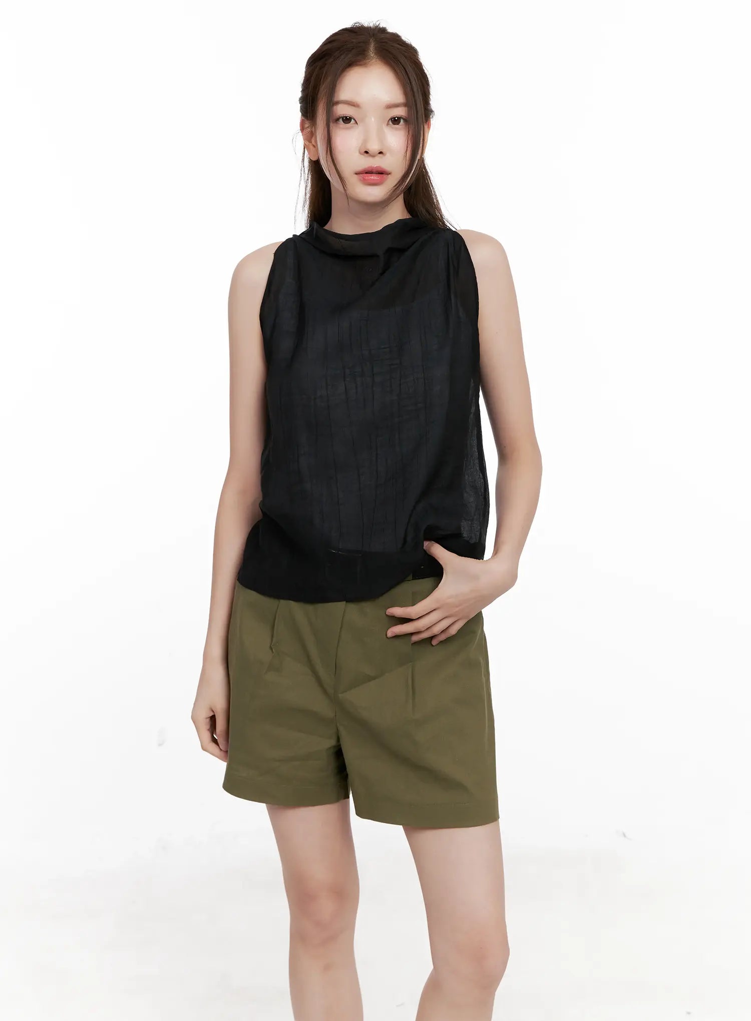 Draped Button Sleeveless Blouse CL523