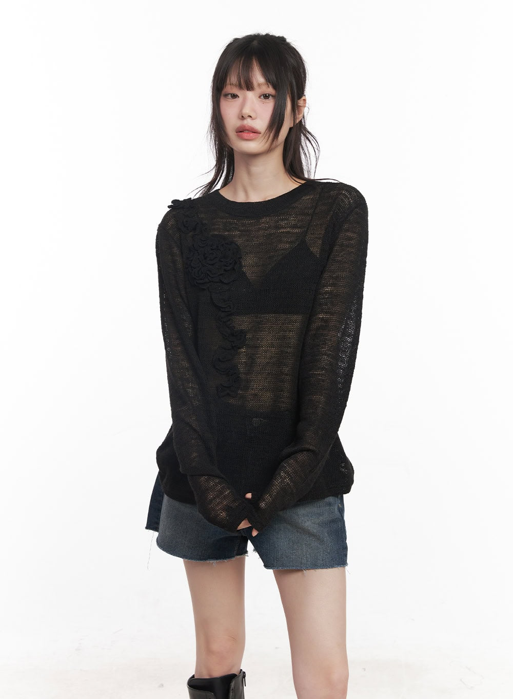 Sheer Loose-Fit Flower Sweater CY520