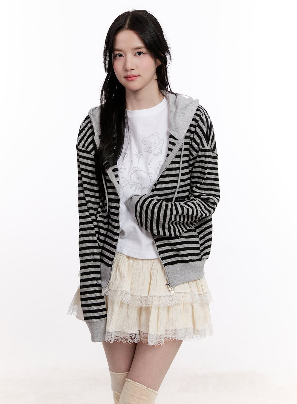 Stripe Zip-Up Hooded Knit Jacket CM527