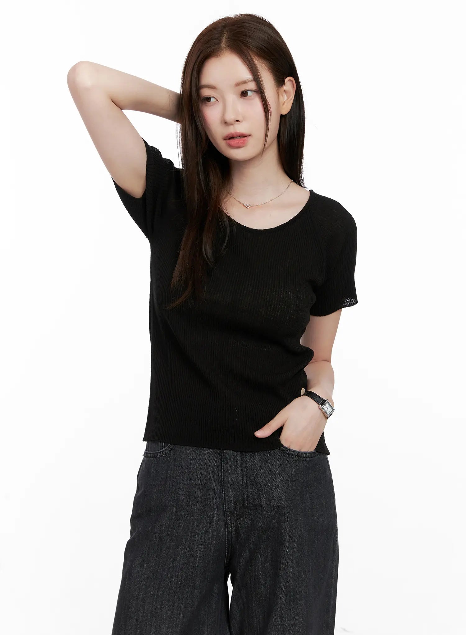 Scoop Neck Short Sleeve Knit Top CL523