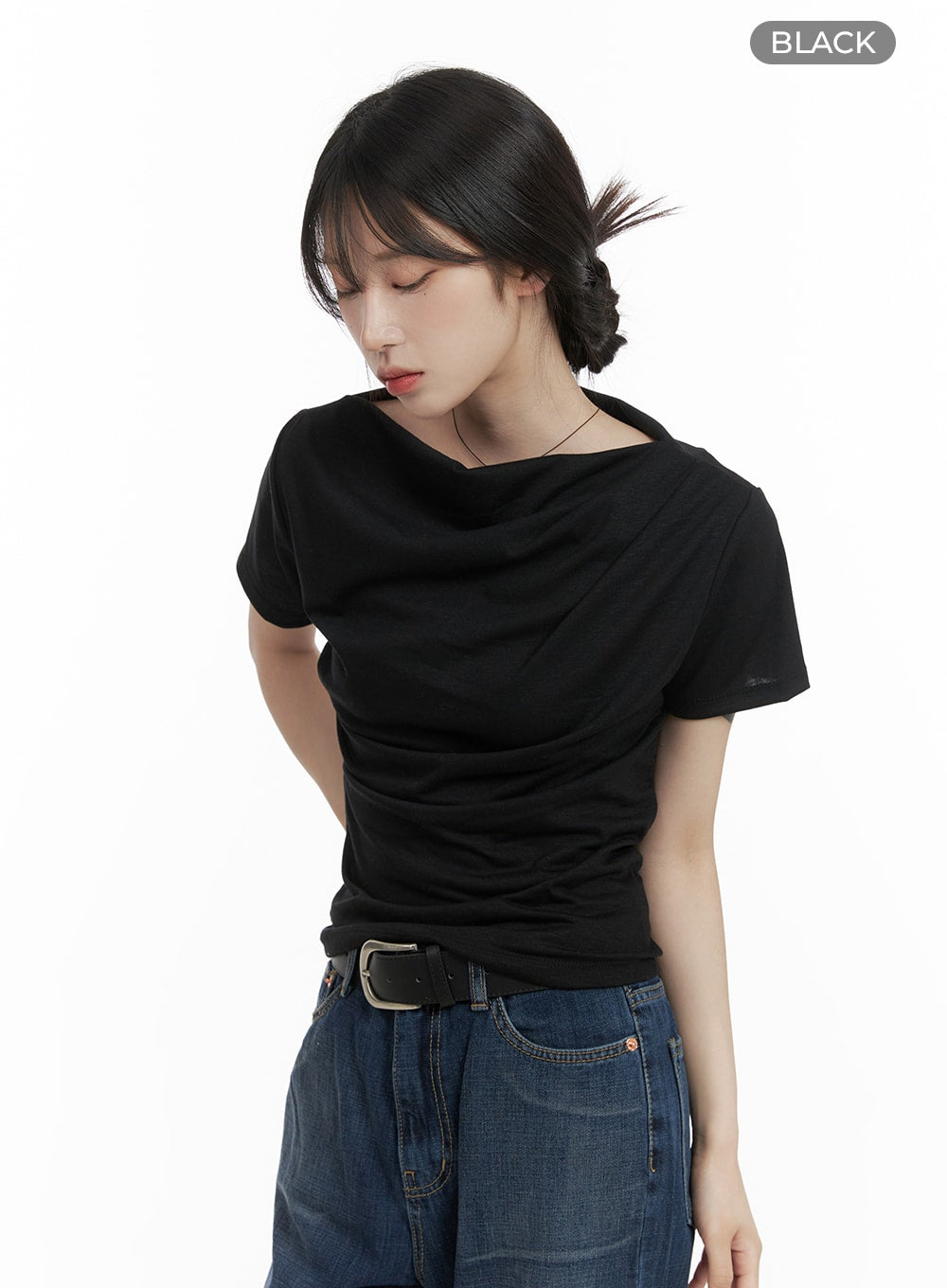 Unbalanced Shirred Tee CA408