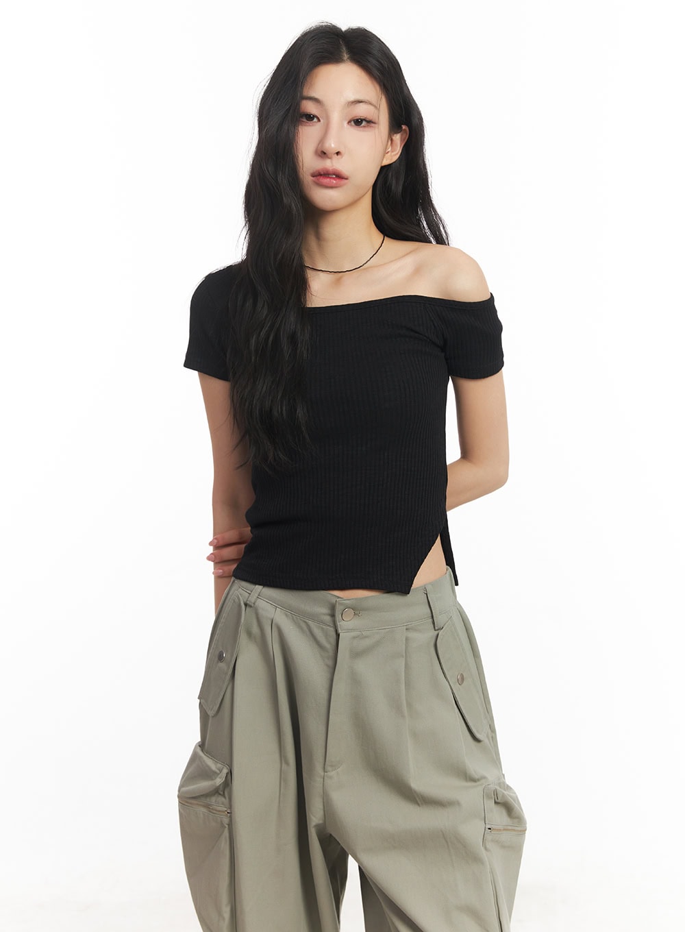 Cotton One-Shoulder Crop Top CA504