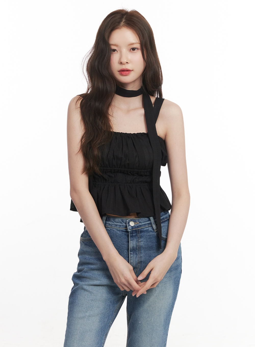 Flirty Frill Crop Cami Top with Scarf CA501