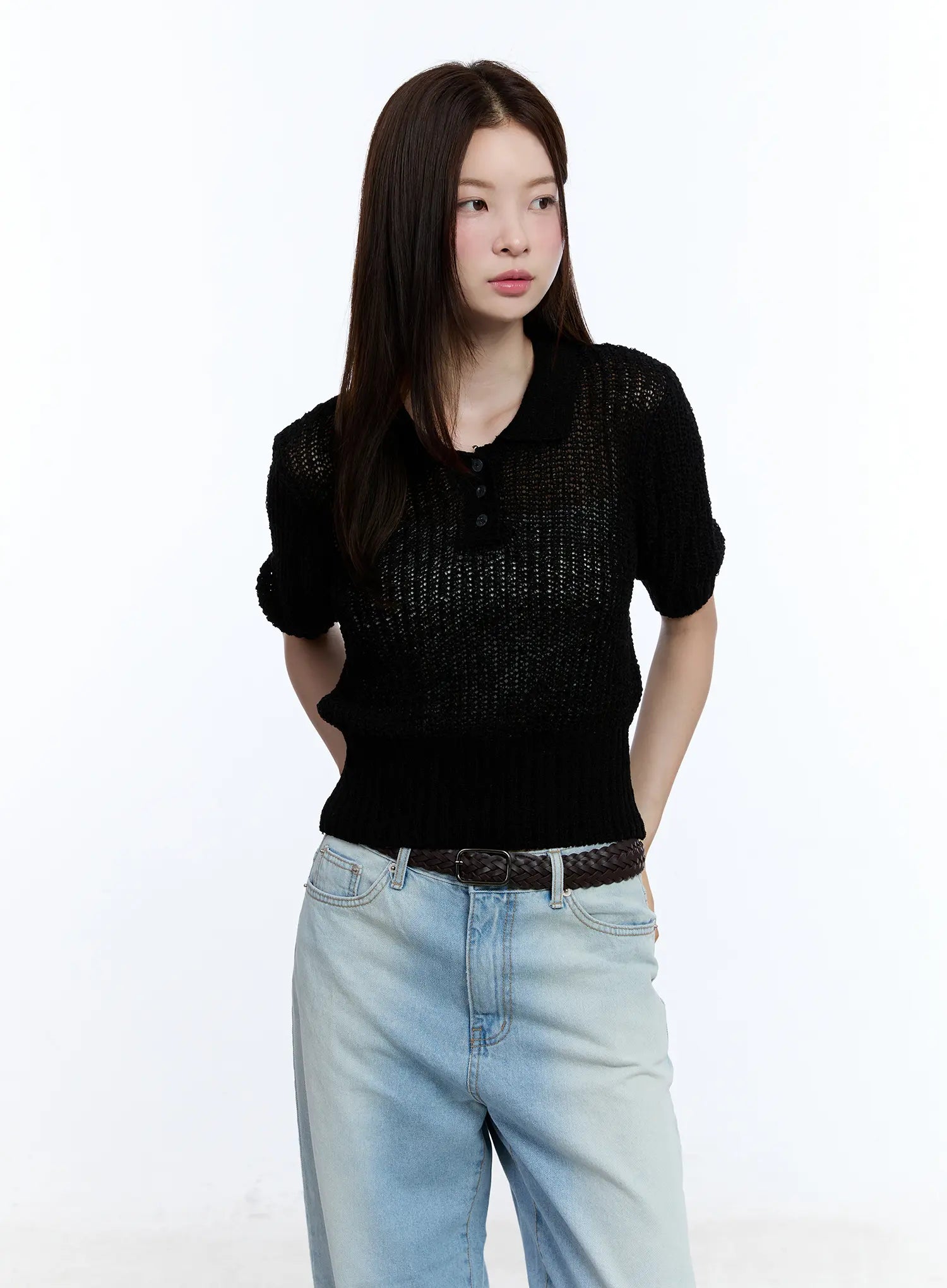 Collared Short Sleeve Sweater CU513