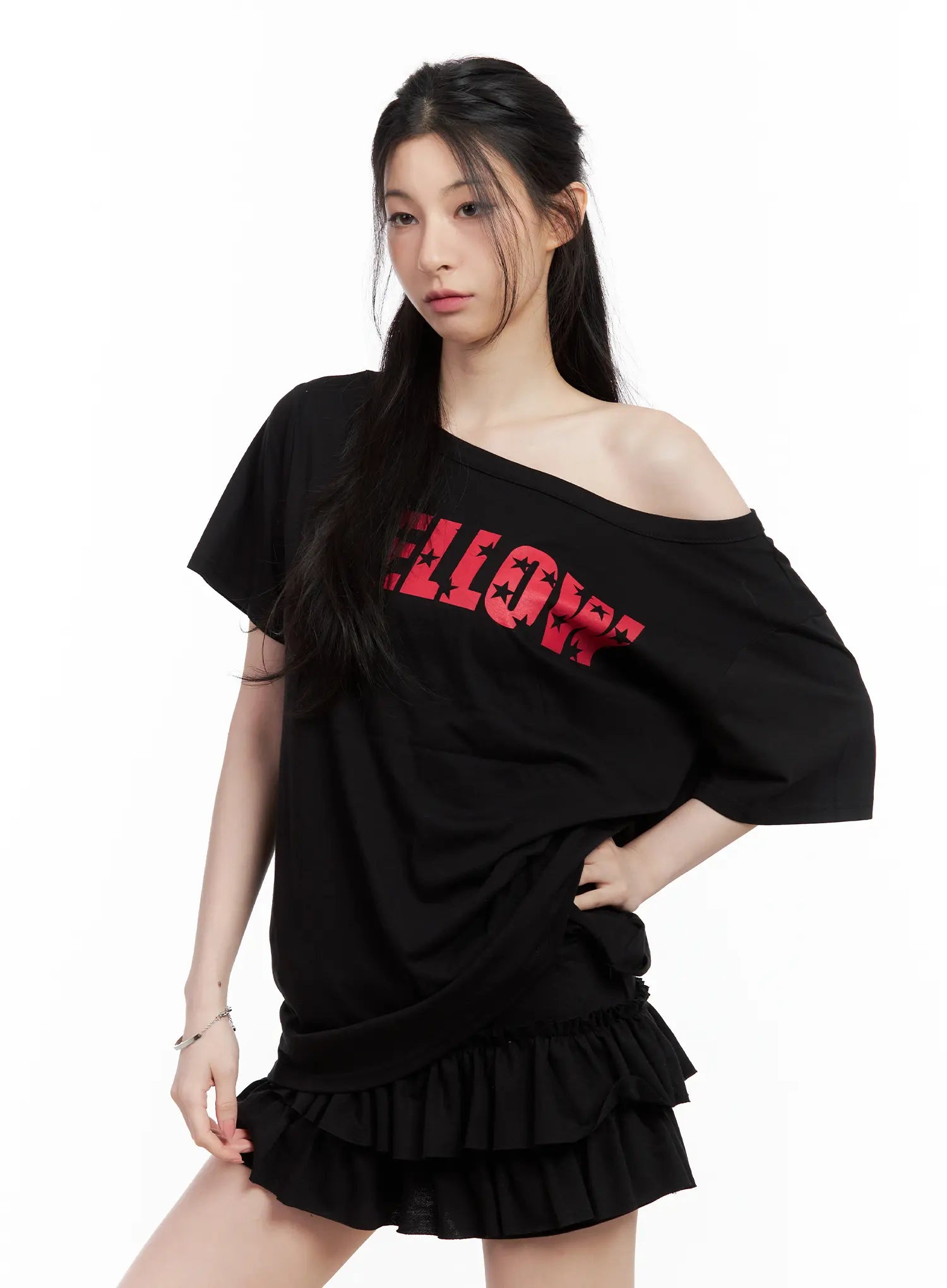 Graphic Off-Shoulder Oversized Tee CL501