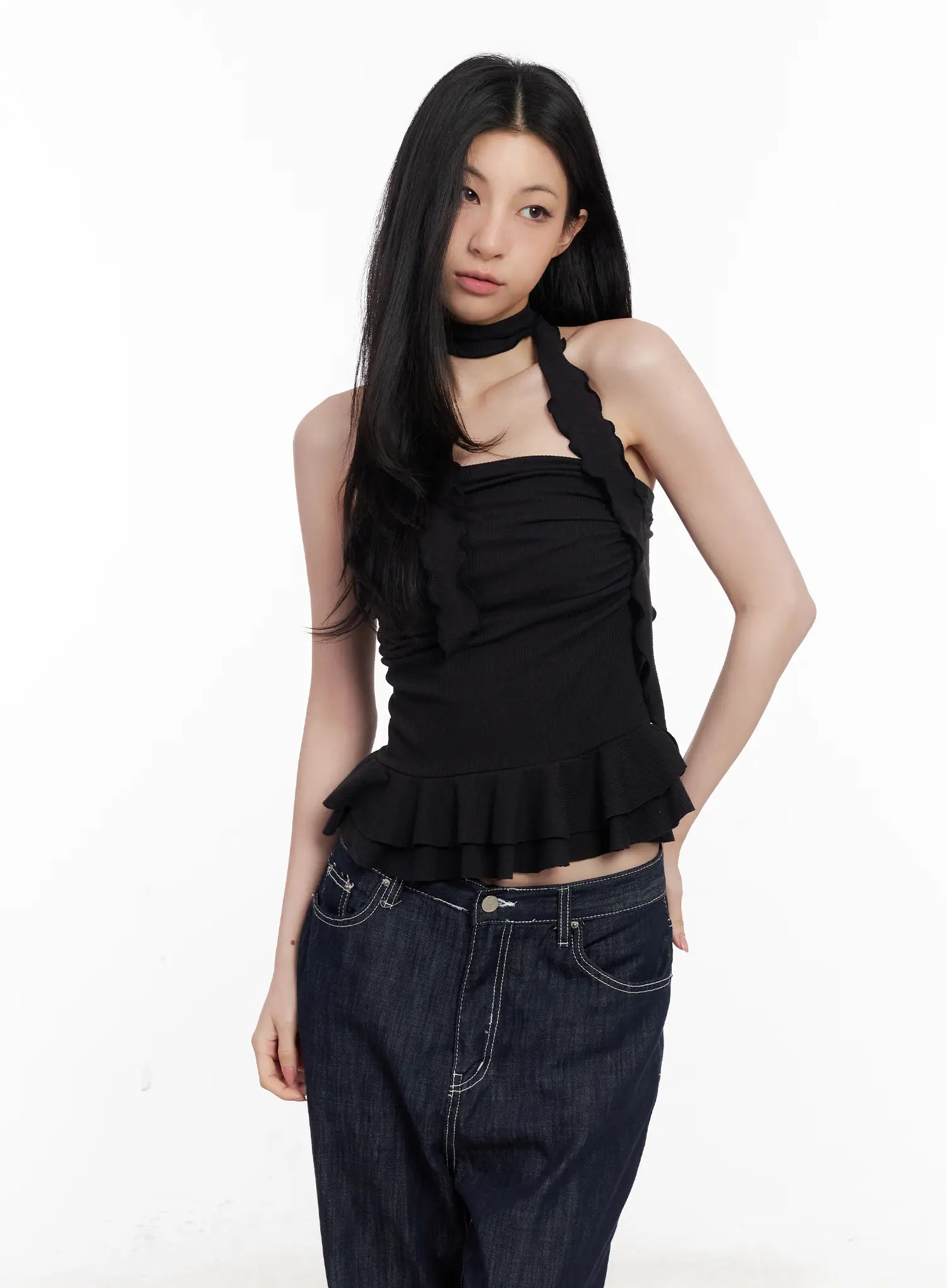 Shirred Ruffle Tube Top and Scarf Set CL501