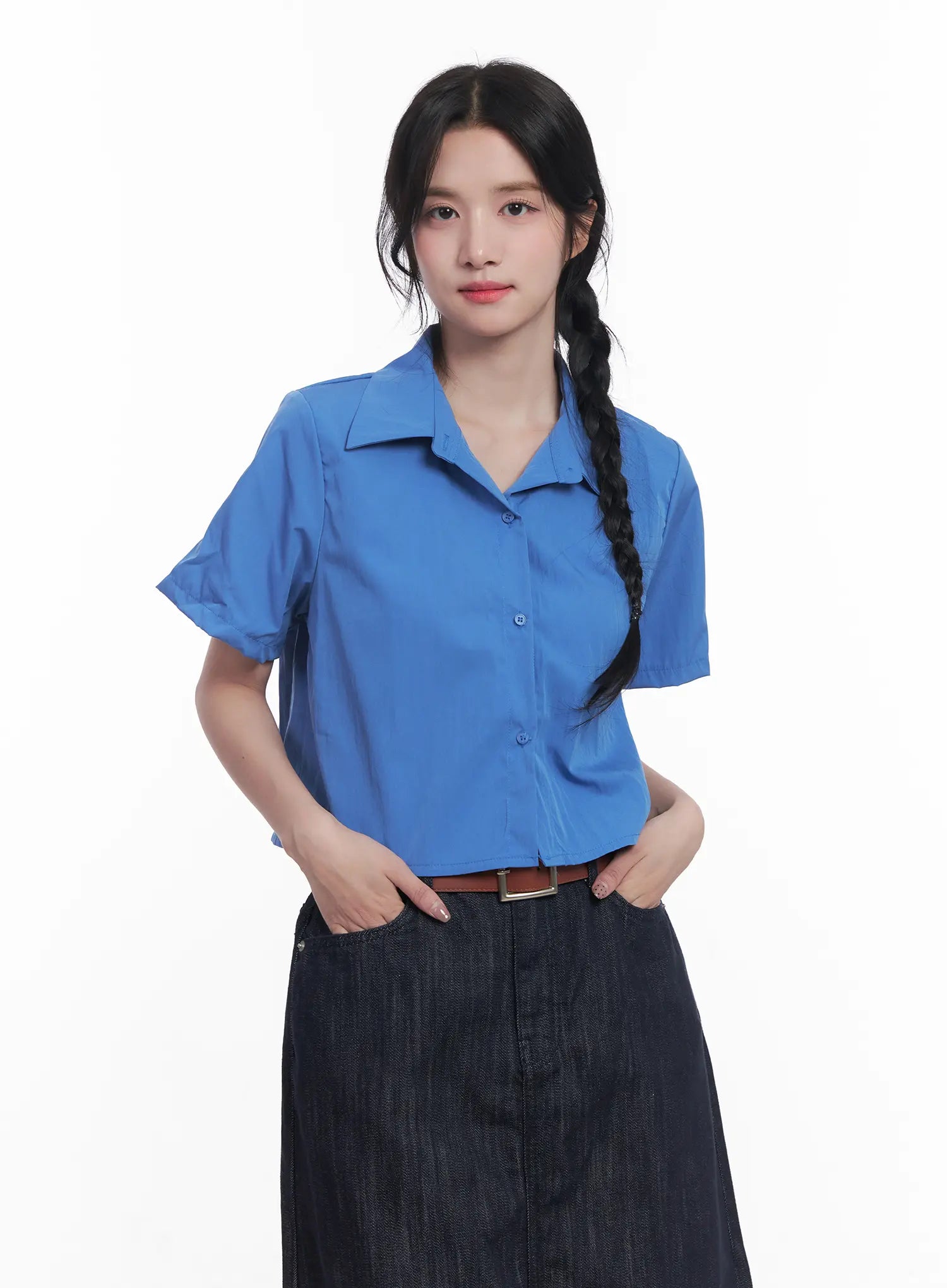 Short-Sleeve Cropped Collared Shirt CU525