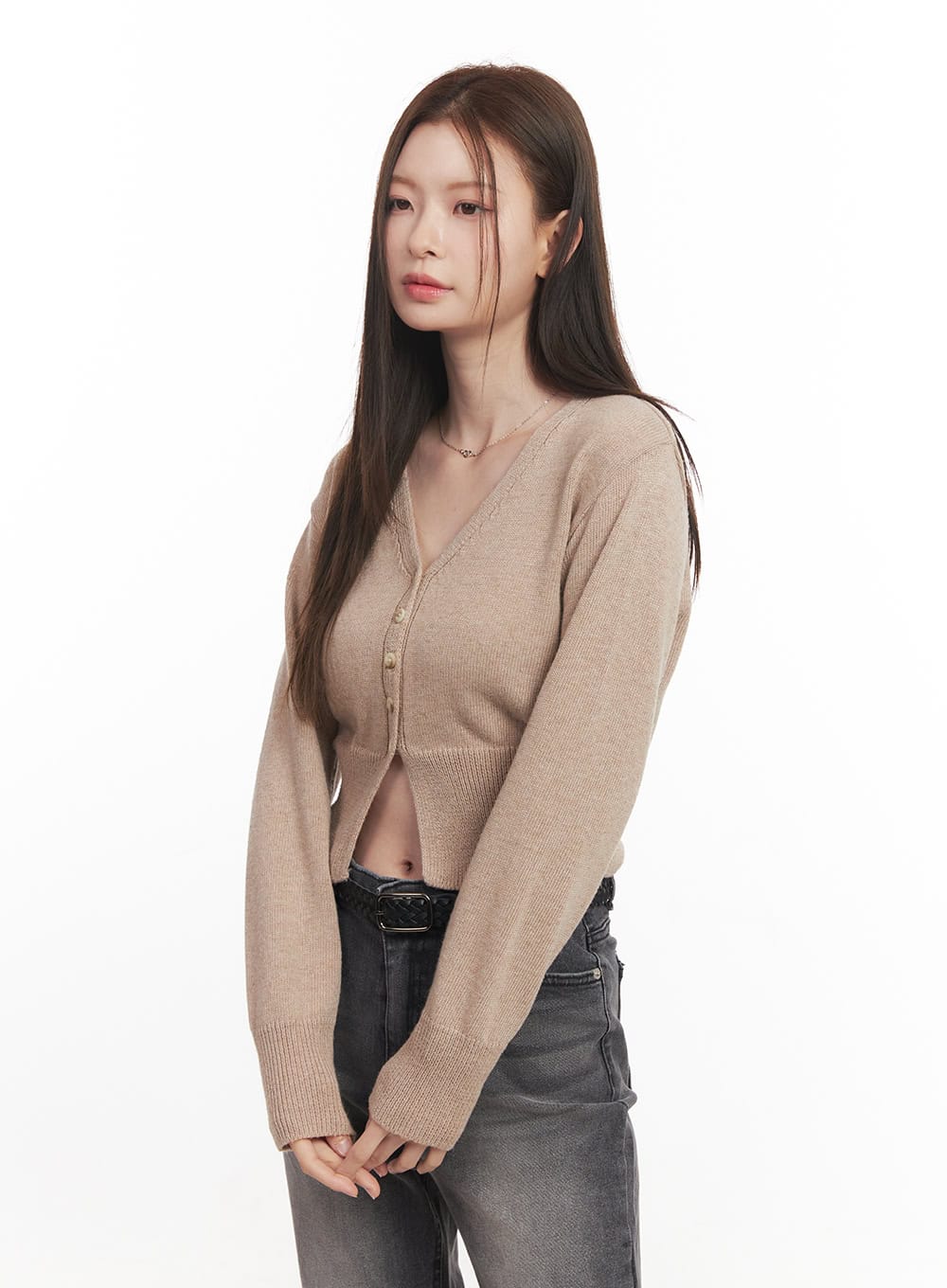 Buttoned V-Neck Cropped Cardigan CA502
