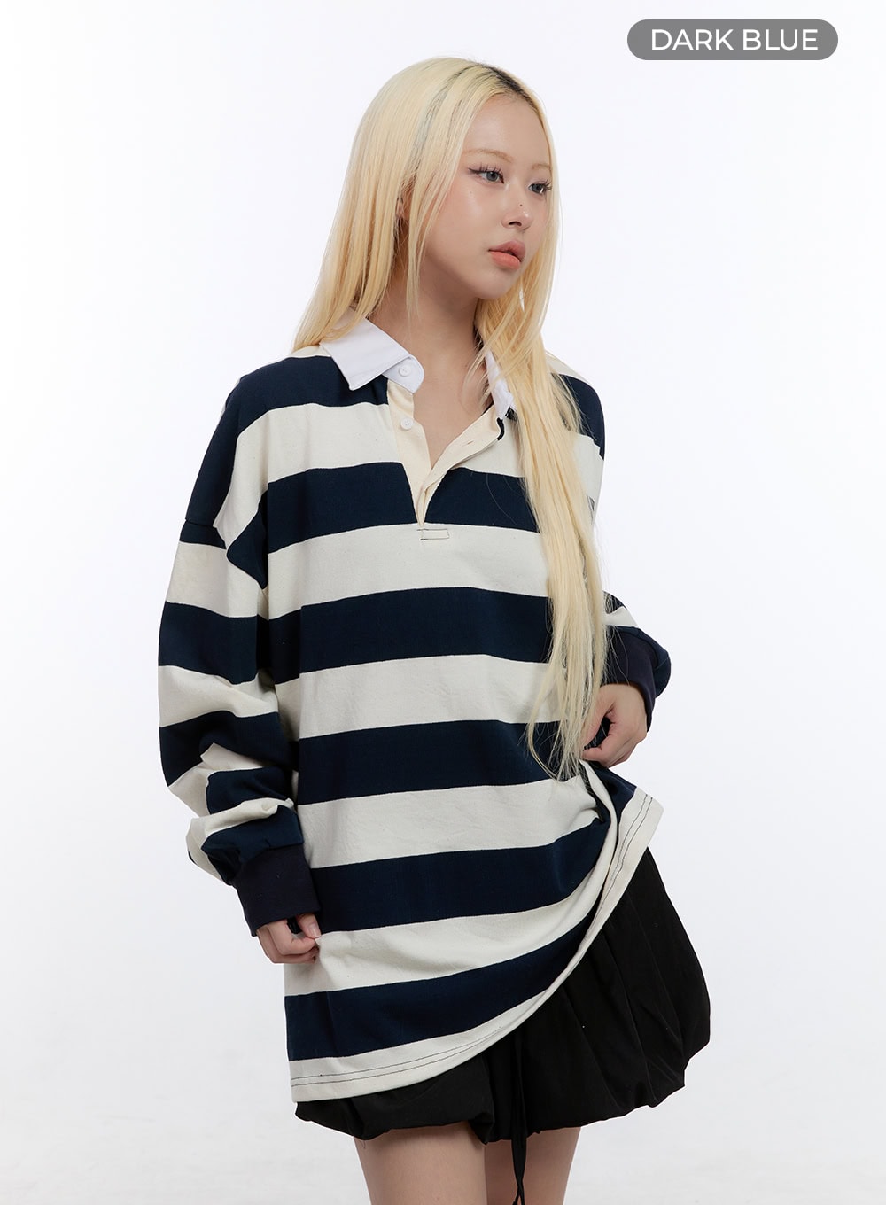 Oversized Button Collared Stripe Shirt CO422