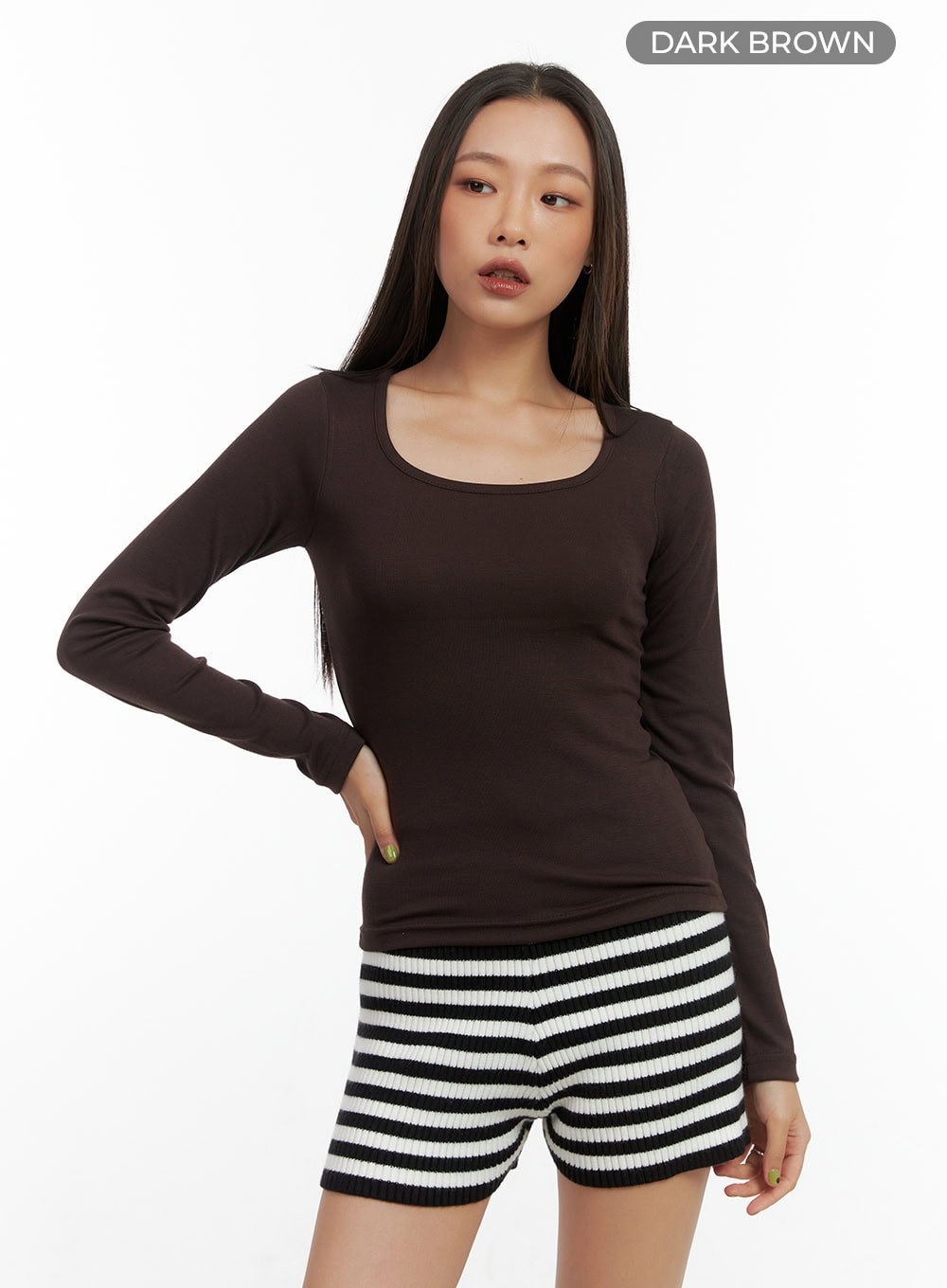 Solid Square-Neck Long-Sleeve Top CO424