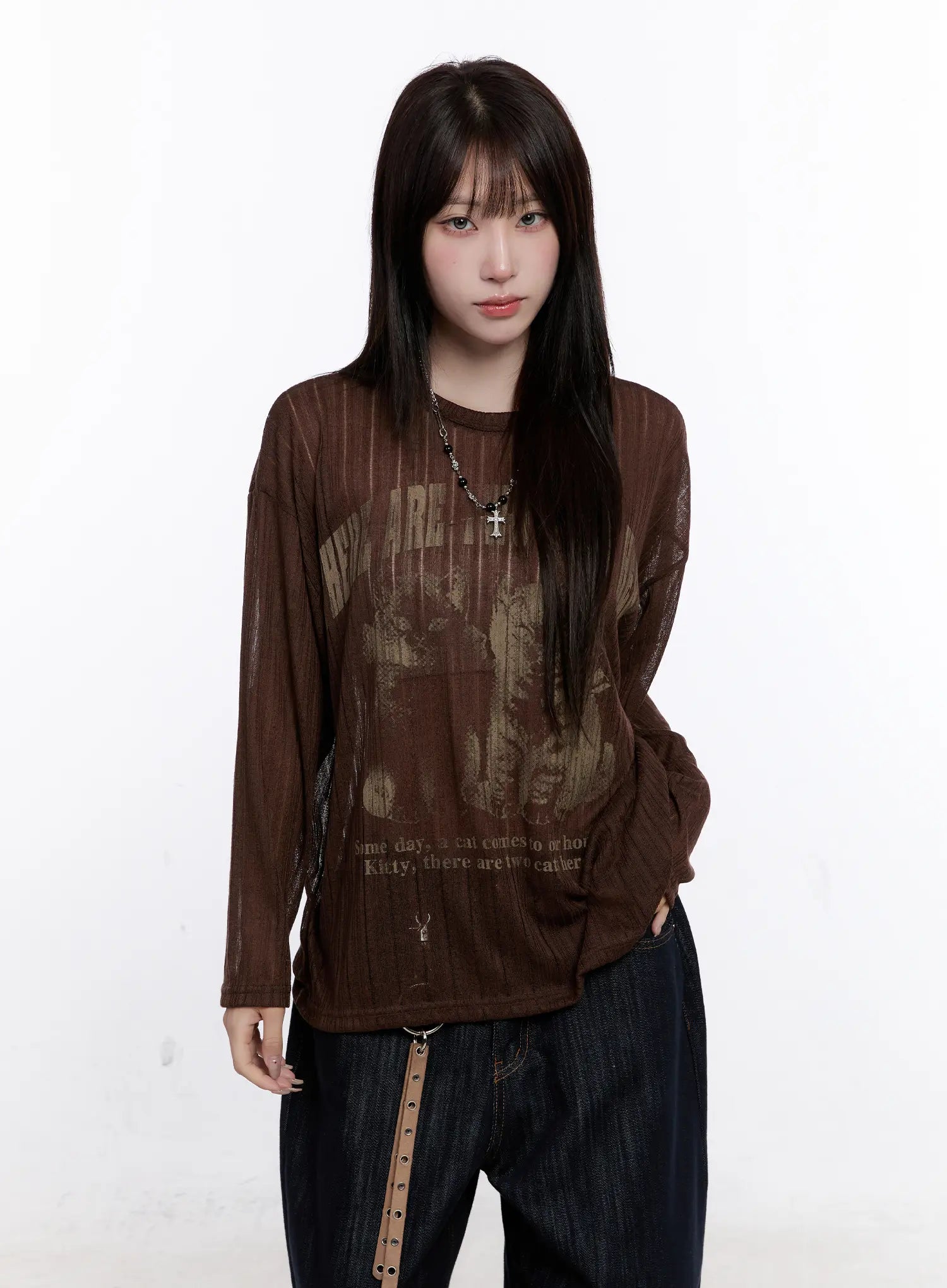 Graphic Oversized Sheer Long Sleeve Top CS530