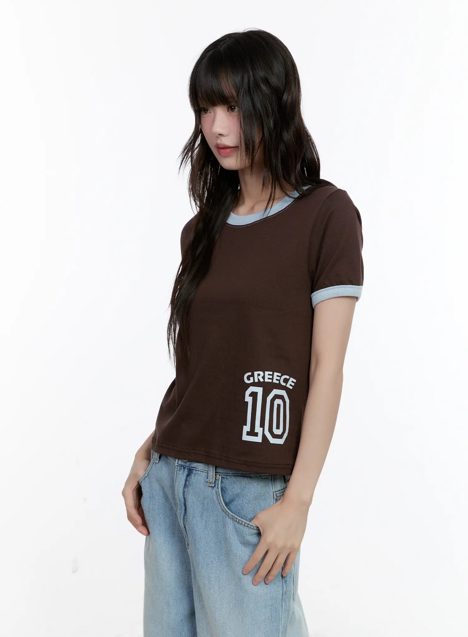 Contrast Trim Graphic Baby Tee CL507