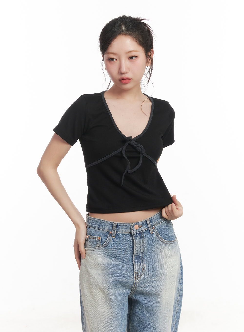 Ribbon V-Neck Crop Top CA530