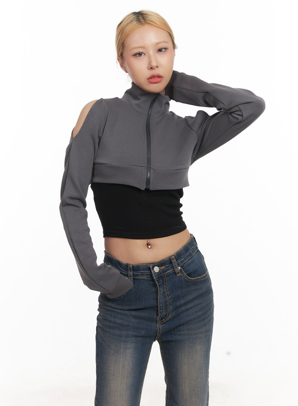 Zip-Up Cut-Out Bolero Top CM506