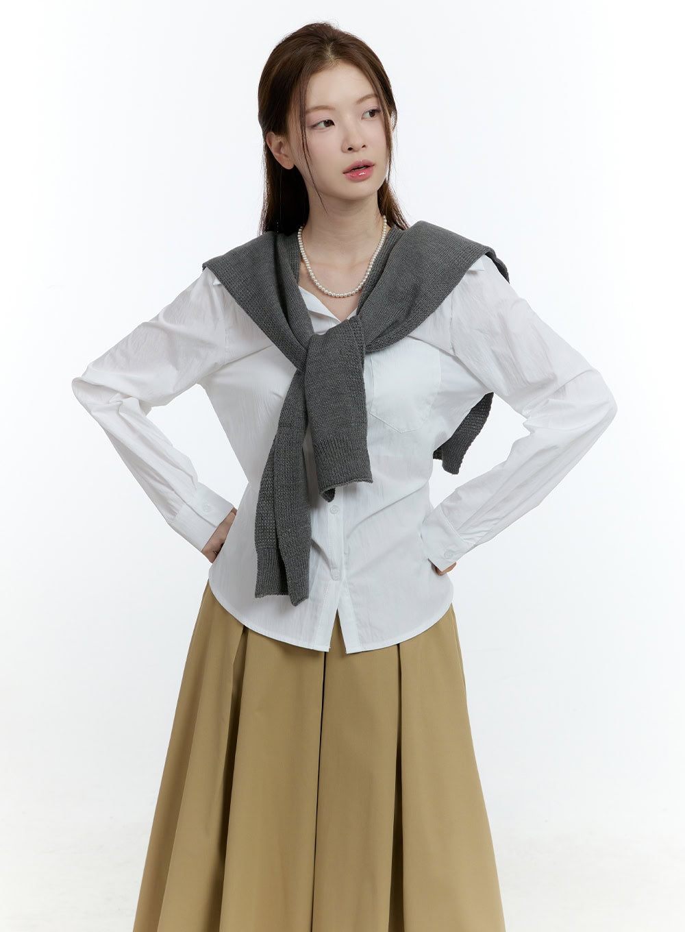 Knitted Front-Tie Shawl CF503