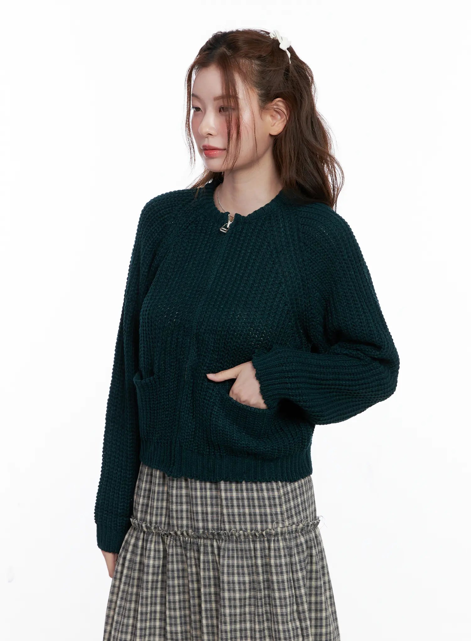 Waffle Knit Zip Up Cardigan CG520