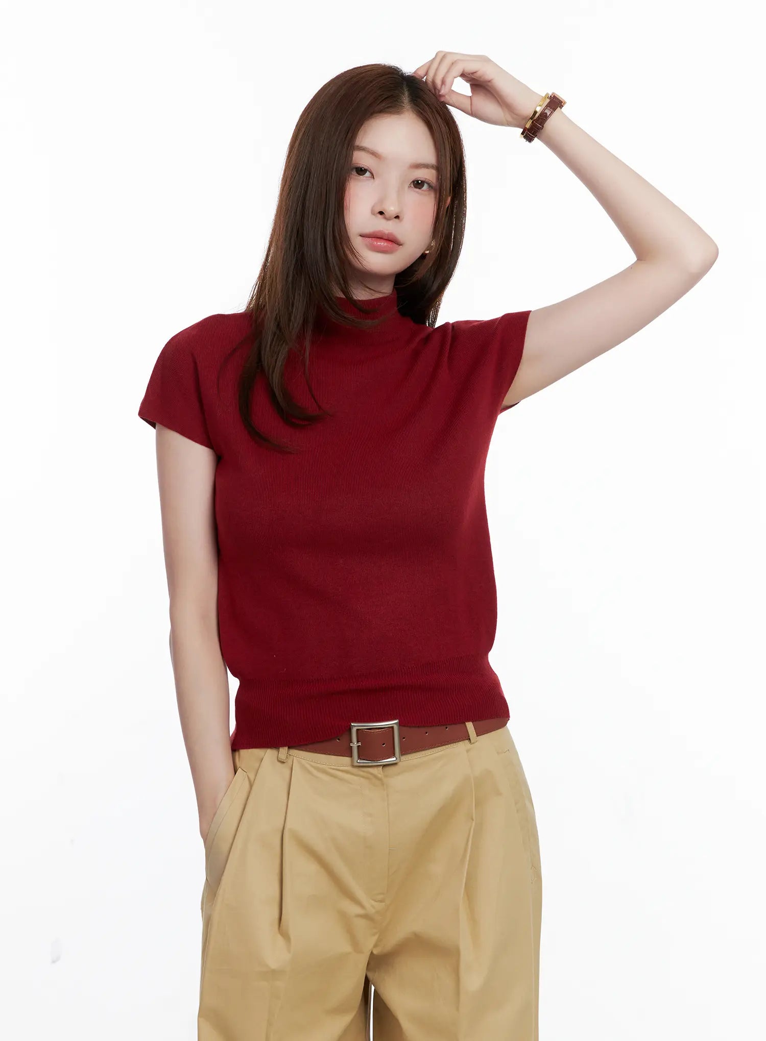 Mock Neck Short Sleeve Knit Top CG520
