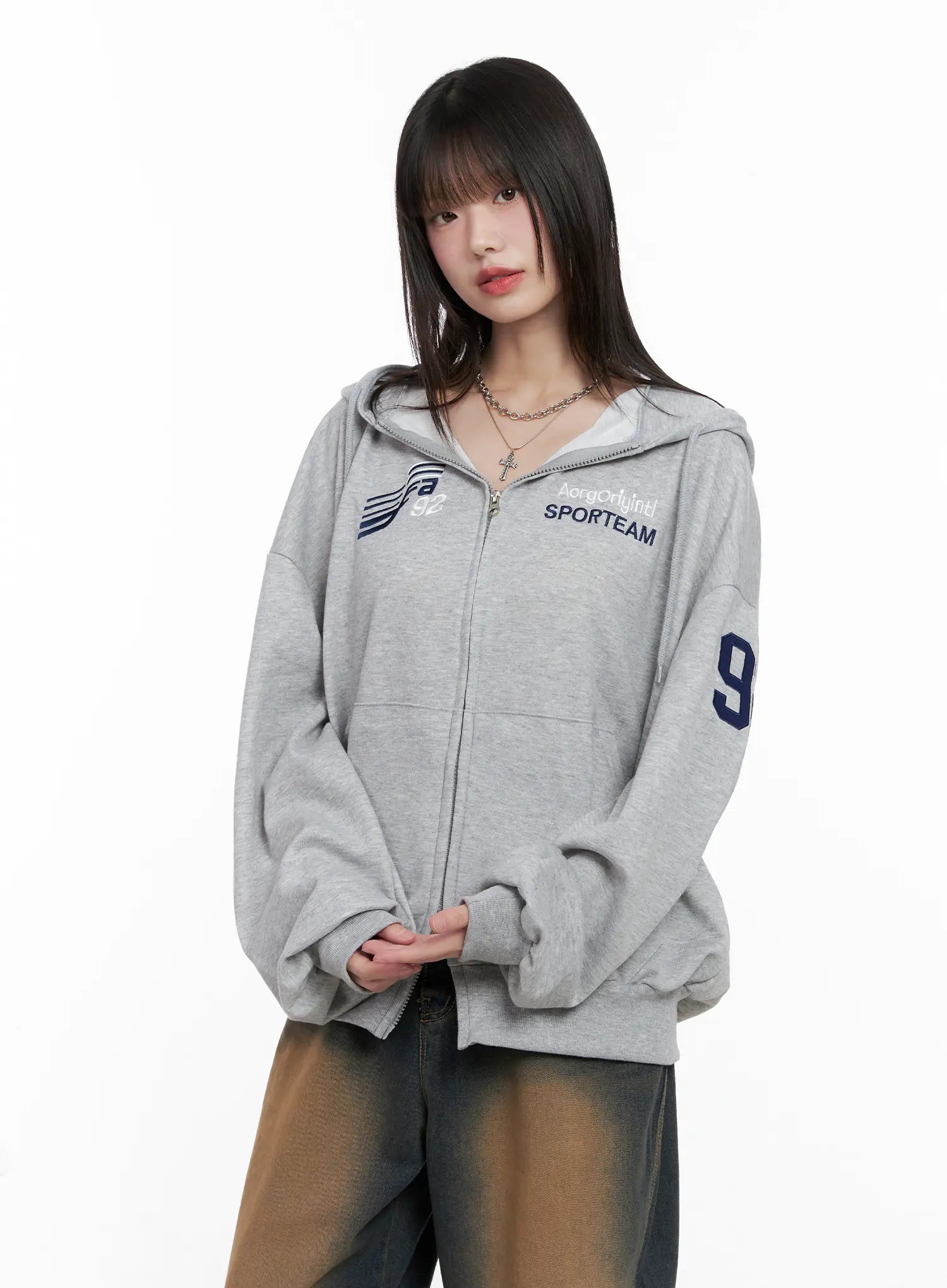 Oversized Graphic Zip-Up Hoodie CG519